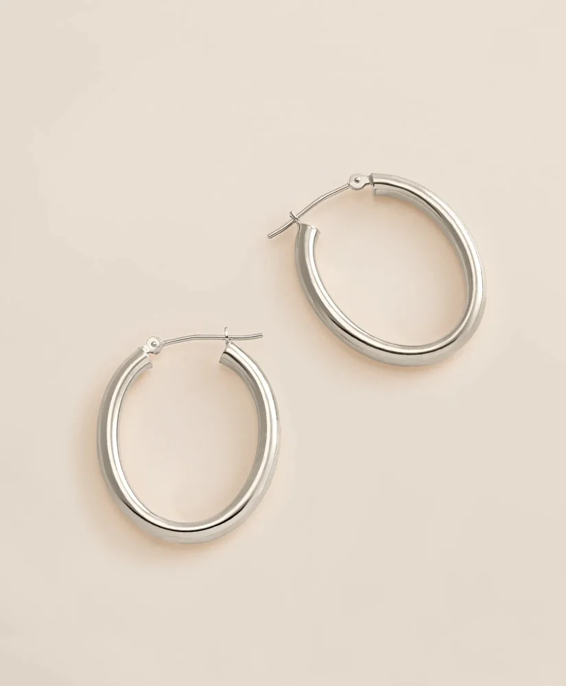 14k White Gold Small Hoop Earrings - 1