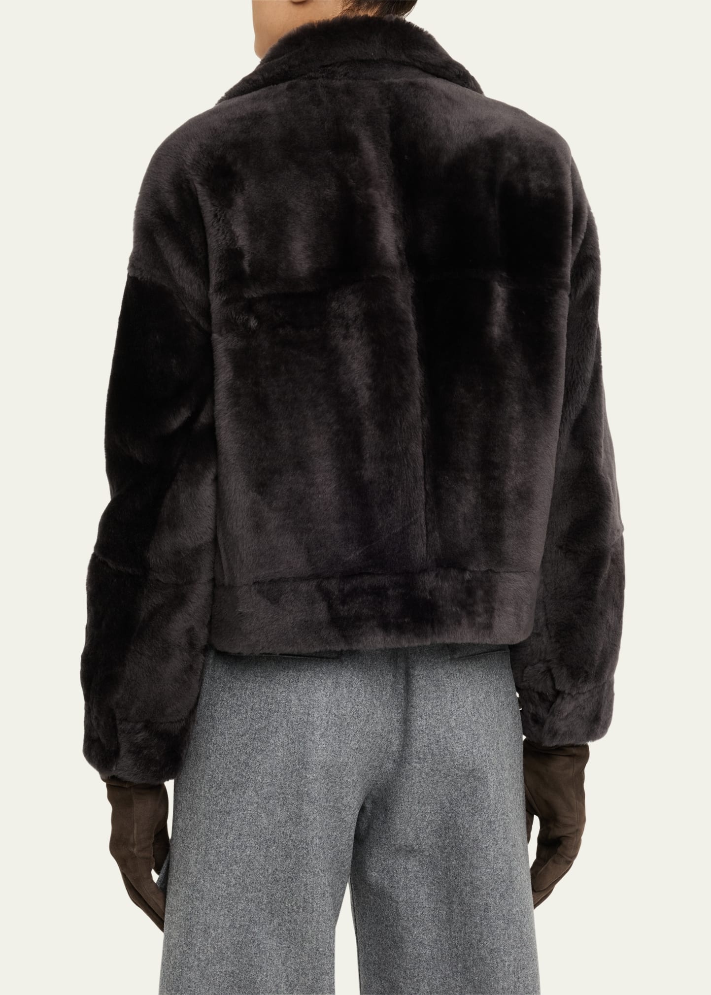Shearling Velour Leather Zip Pocket Jacket - 3
