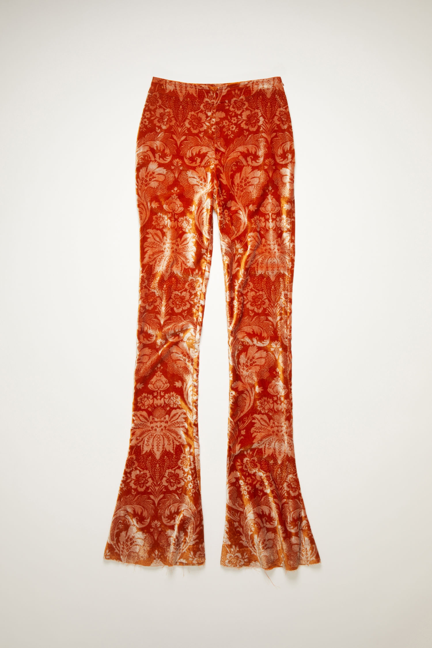 Floral-jacquard velvet trousers rust orange - 4