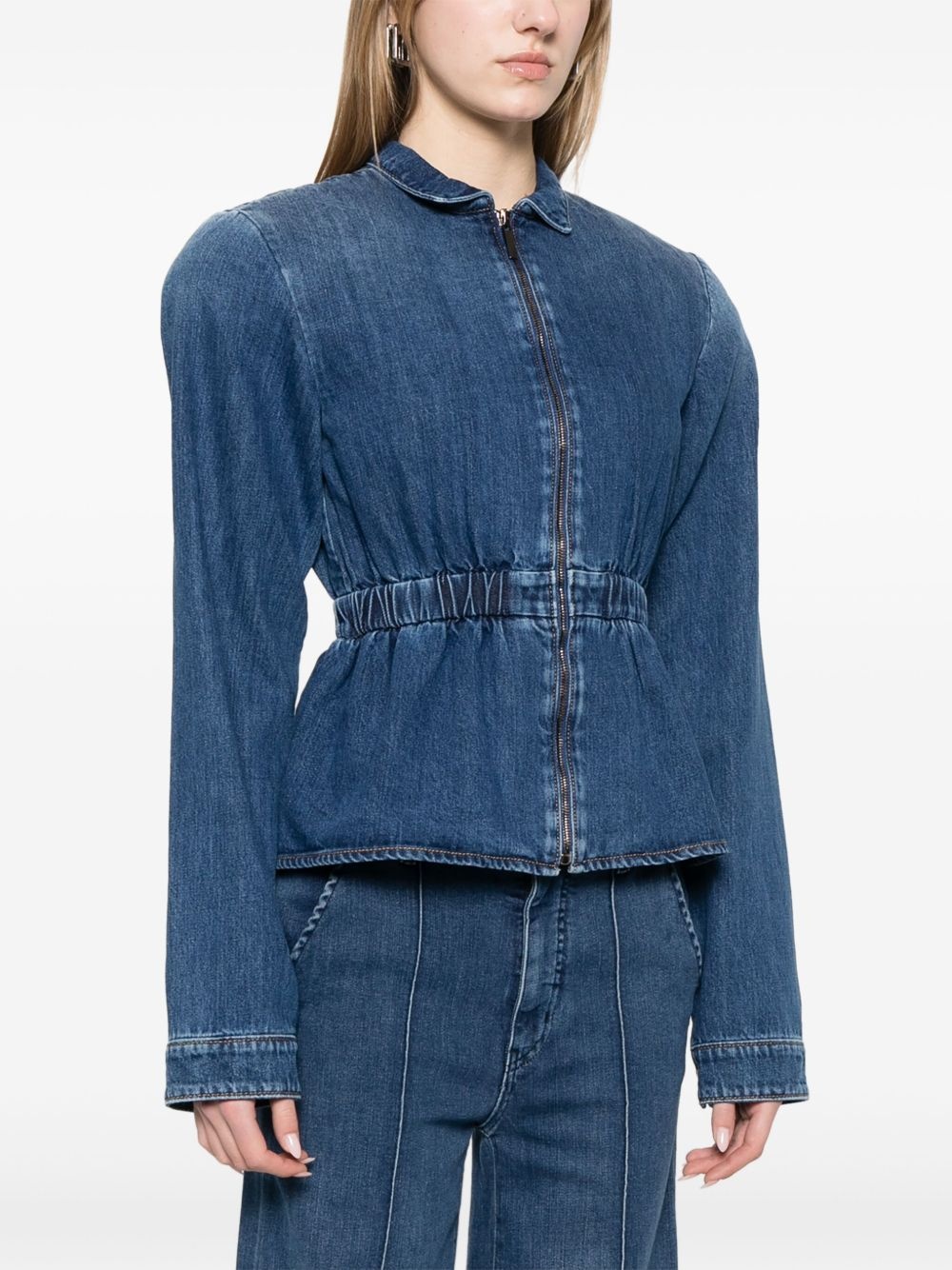 gathered-waist denim jacket - 3