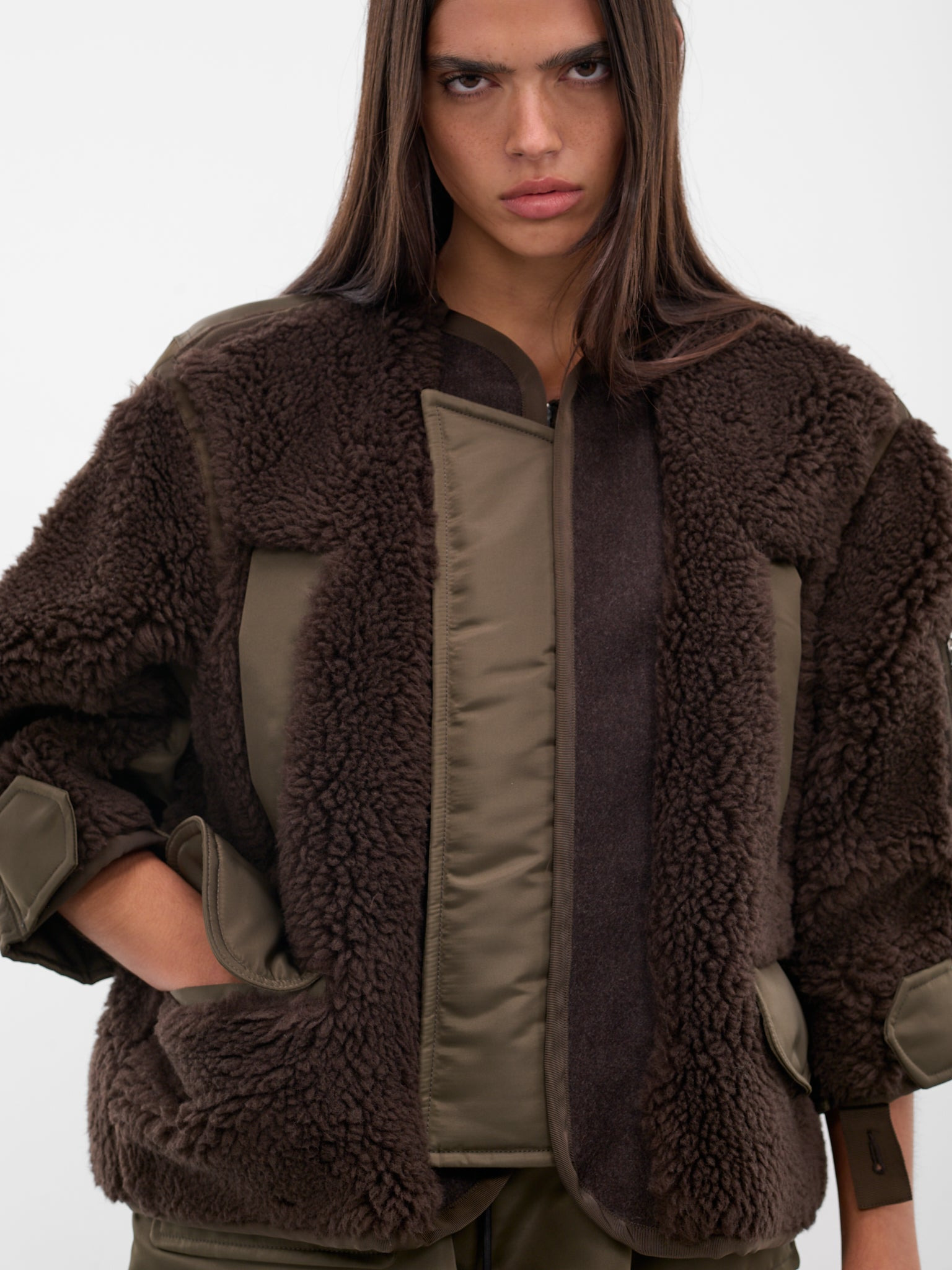 Brown Shearling-Nylon Hybrid Jacket - 4