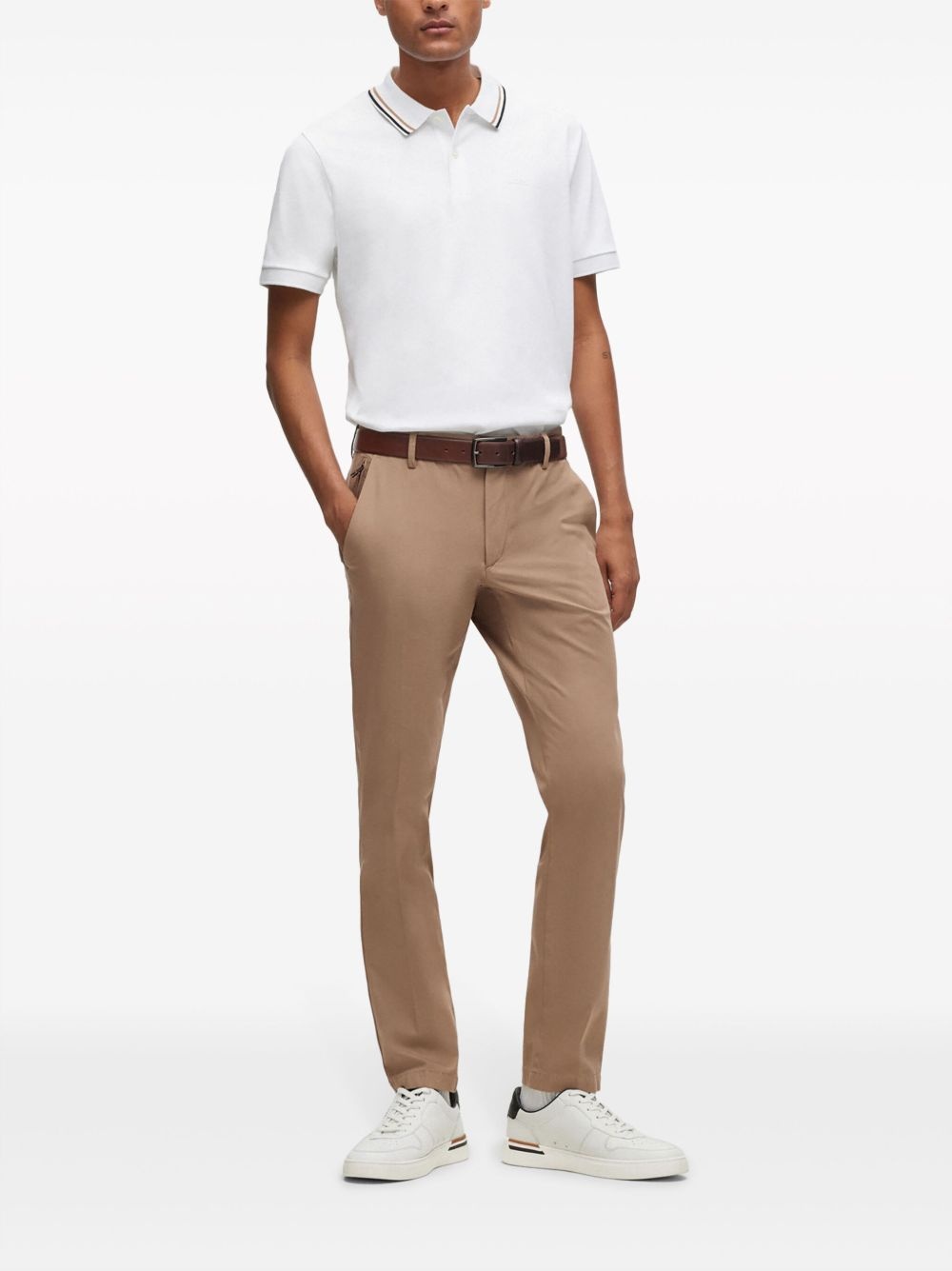 logo-embroidered cotton-blend tapered trousers - 2