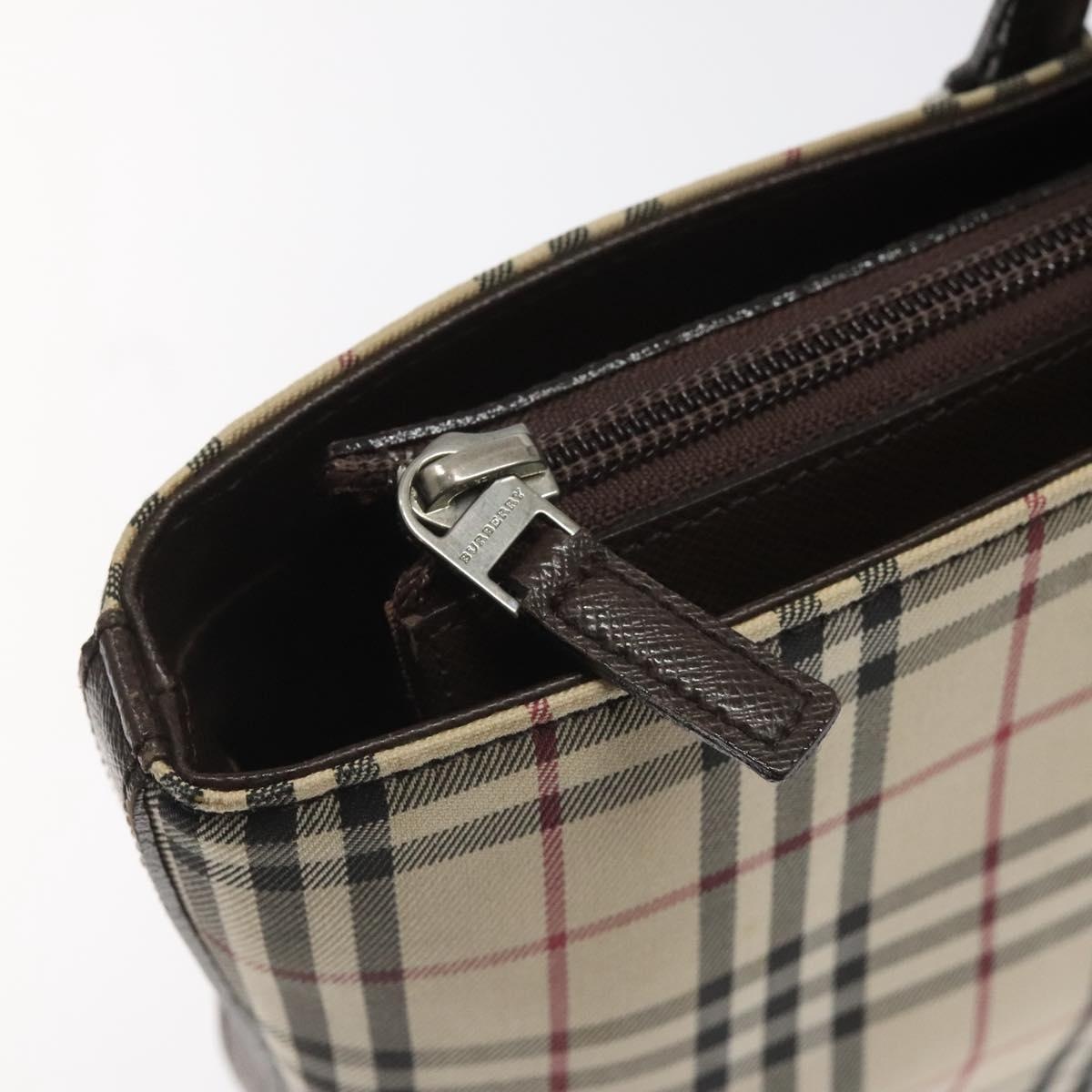 Burberry Nova Check Hand Bag Canvas Leather Beige Brown Silver - 15
