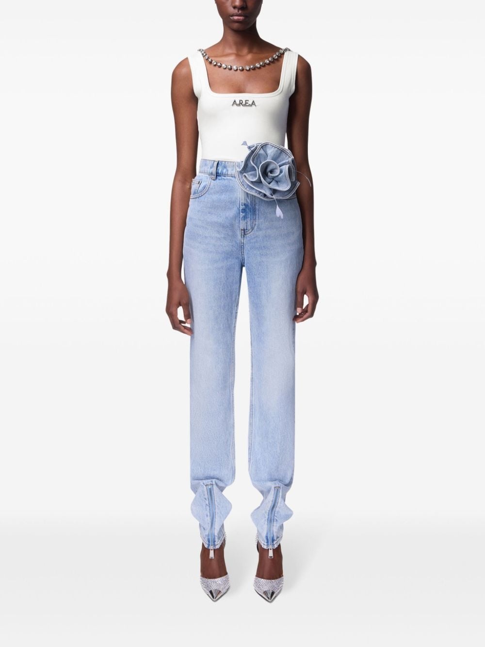 Flower Corsage ankle-zip jeans - 3