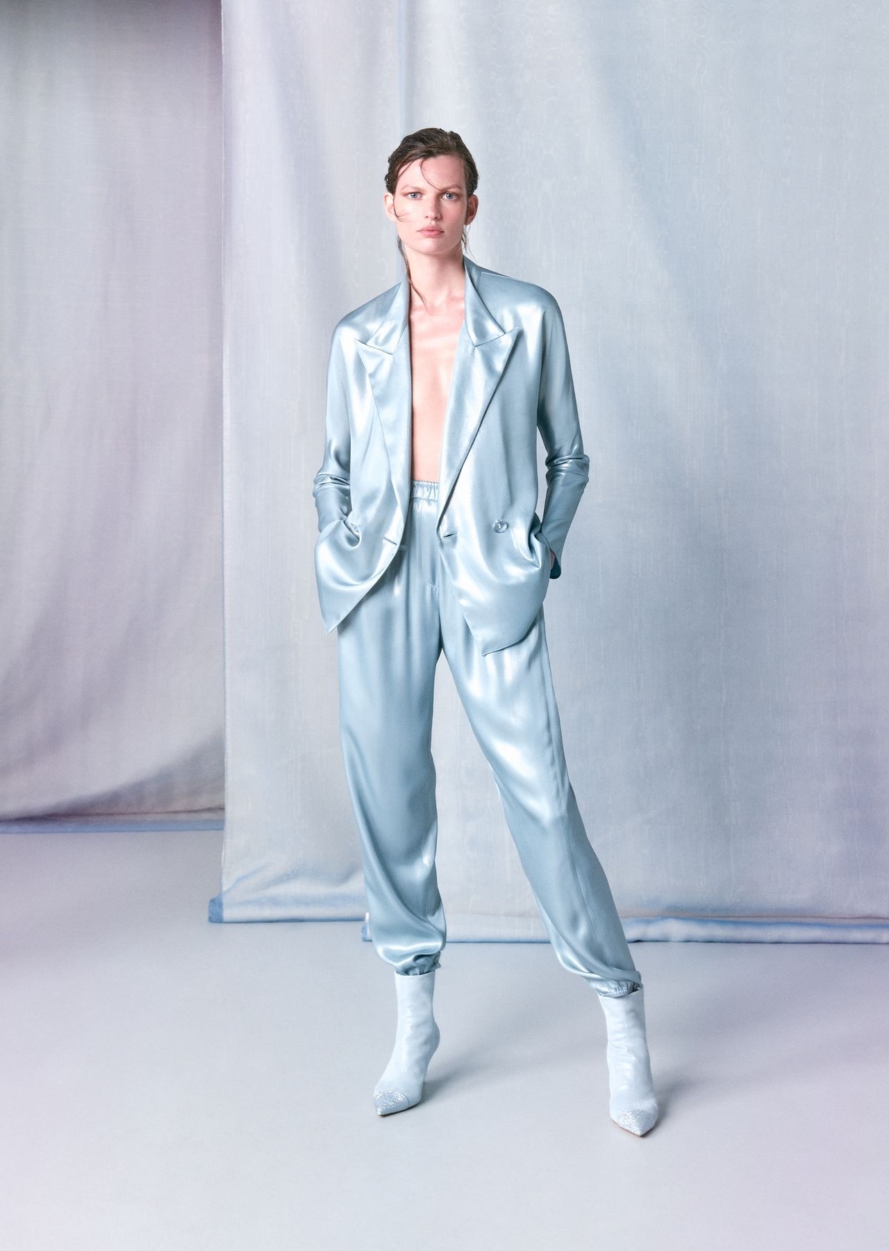Double-breasted jacket in laminated viscose satin - 6