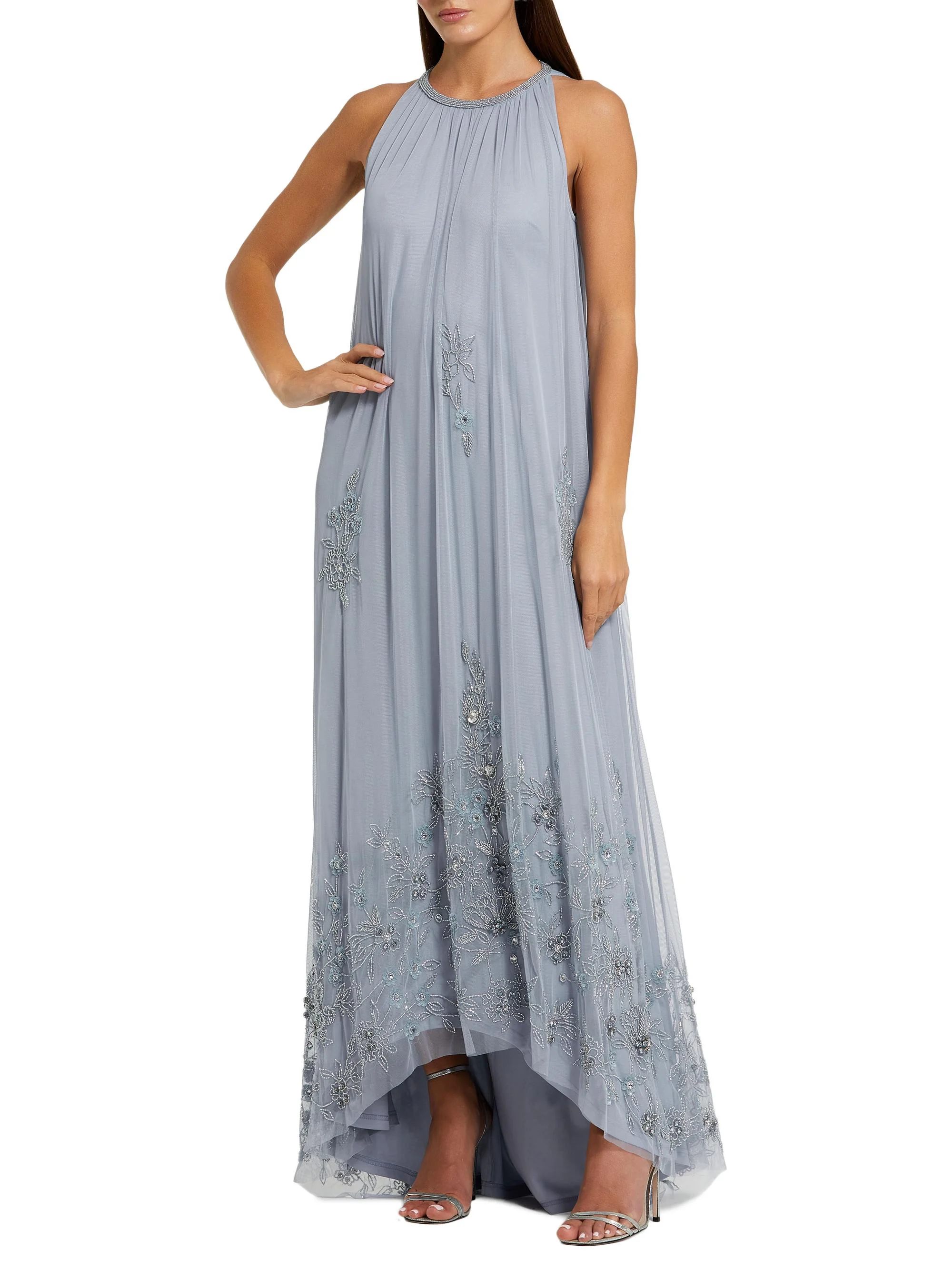 Women's Embellished Tulle Trapeze Gown - Powder Blue - 1