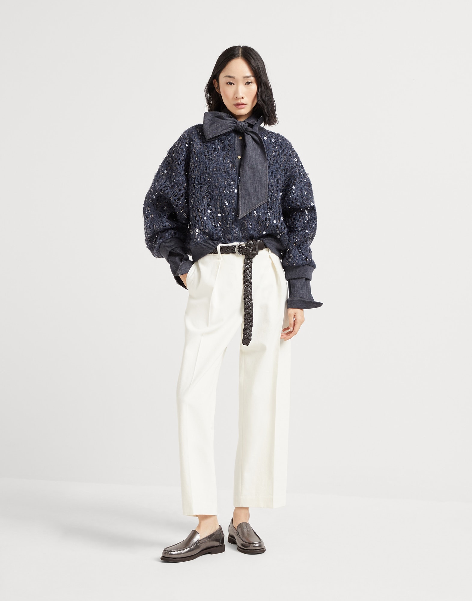 Dazzling croc embroidery cardigan in mohair, silk and linen - 5