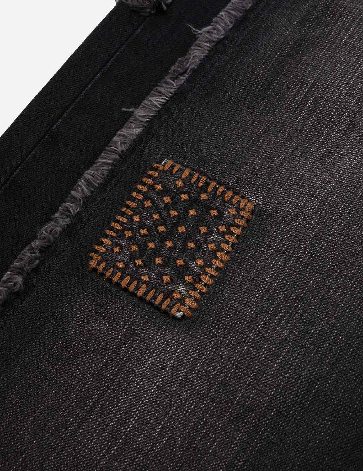 Washed Deconstructed Sashiko Relax Straight Fit Jeans #2030 - 8