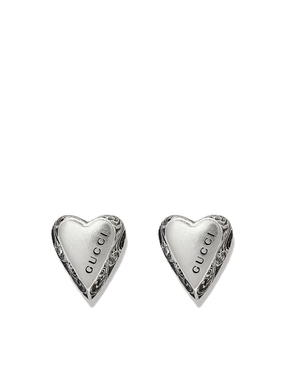 engraved-logo heart stud earrings - 1