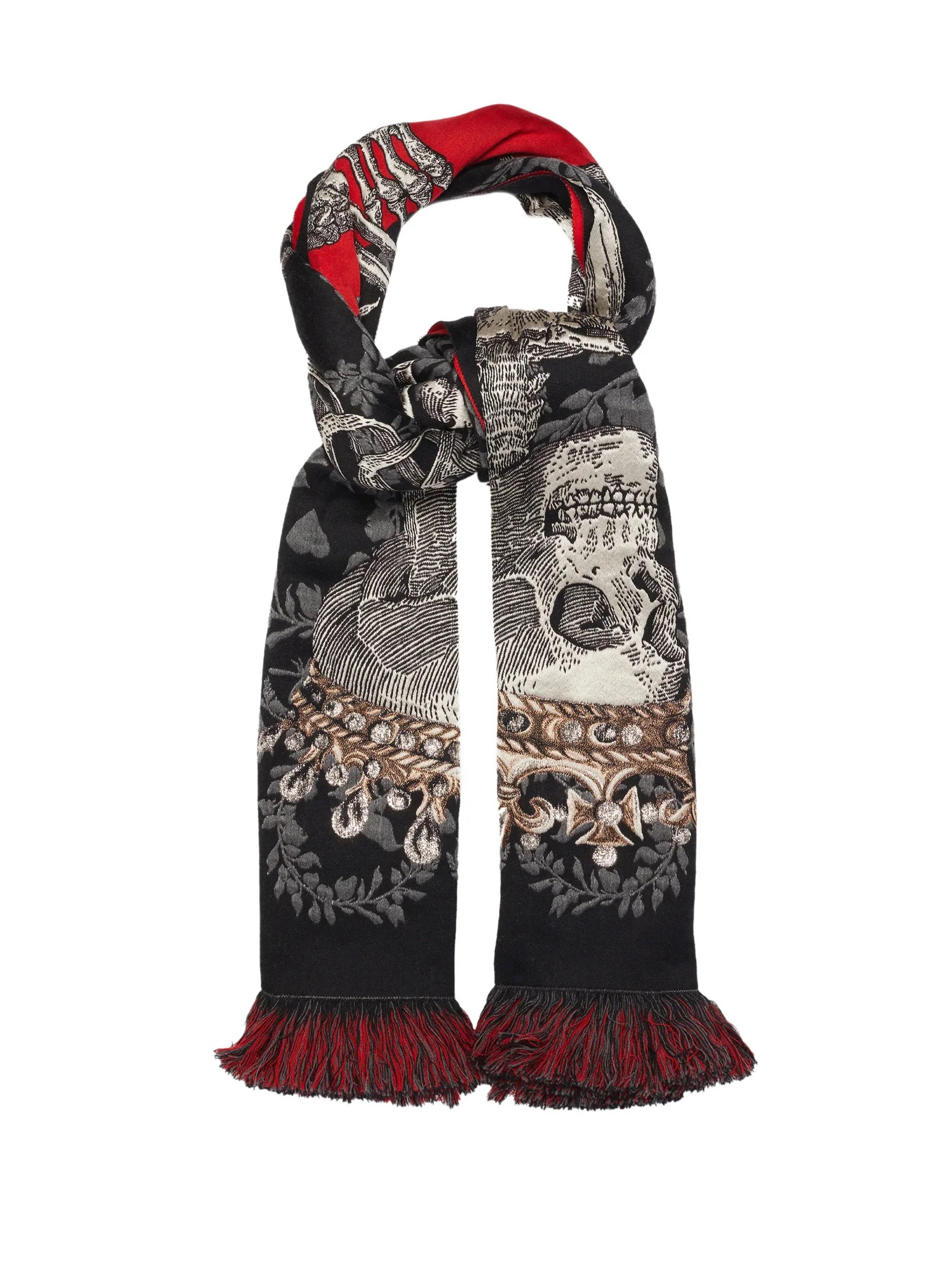 Skull and logo-jacquard wool-blend shawl - 1