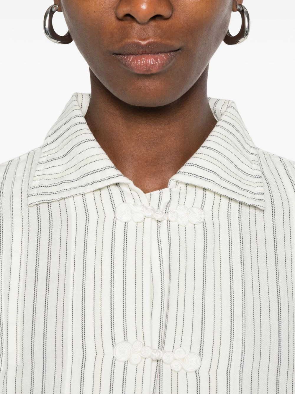 striped frog-closures blouse - 5