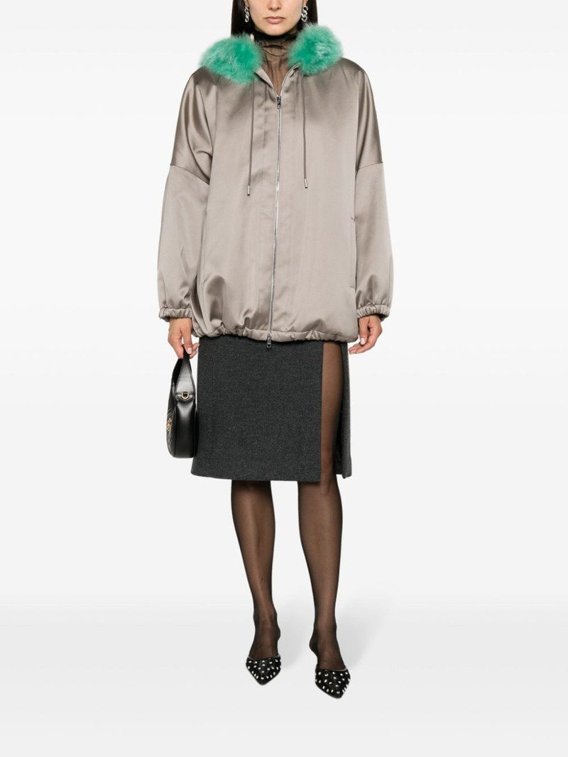 GUCCI shearling-trim satin hooded jacket outlook
