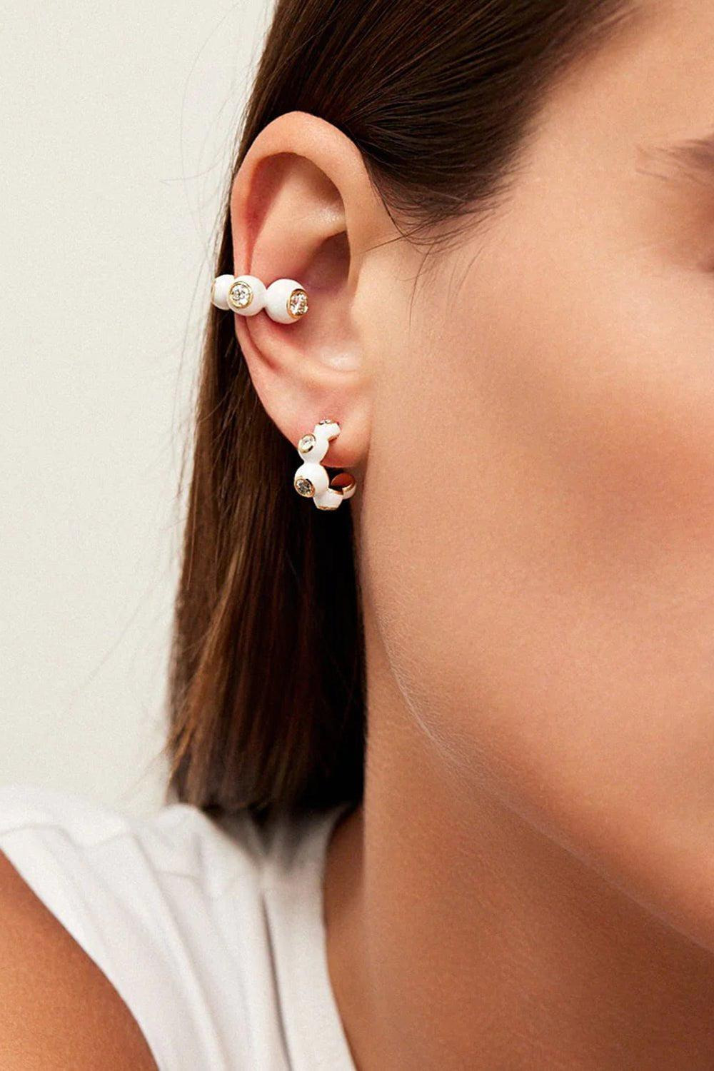 White Audrey Diamond Huggie Hoop Earrings - 2