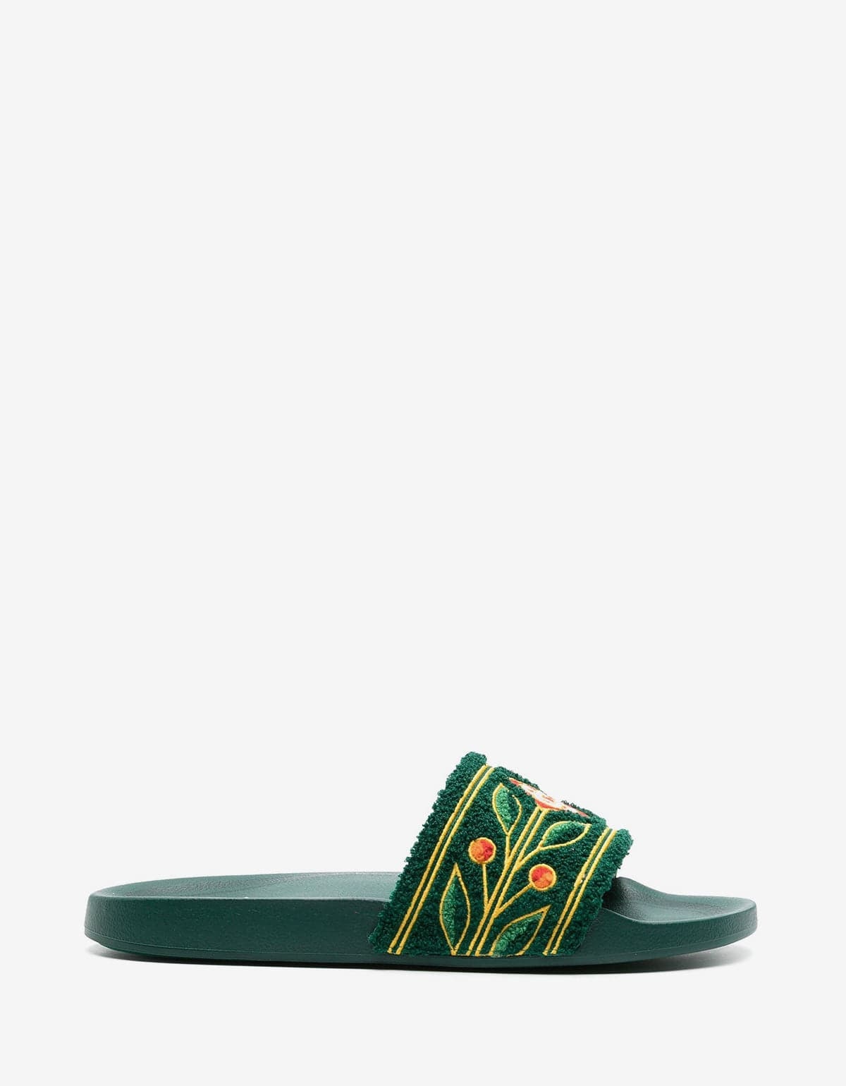 Green Embroidered Terry Slider Sandals - 2