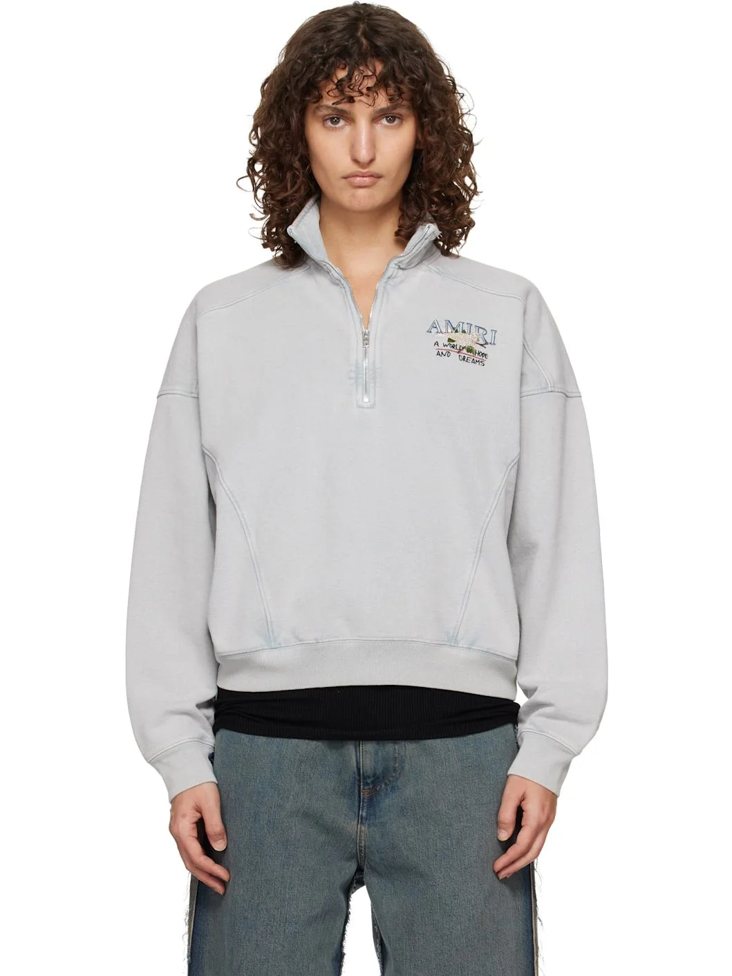 Gray 'Hopes & Dreams' Half Zip Crew Sweater - 1