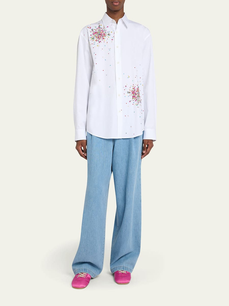 Dries Van Noten Men's Firework Embellished Cotton Poplin Shirt outlook