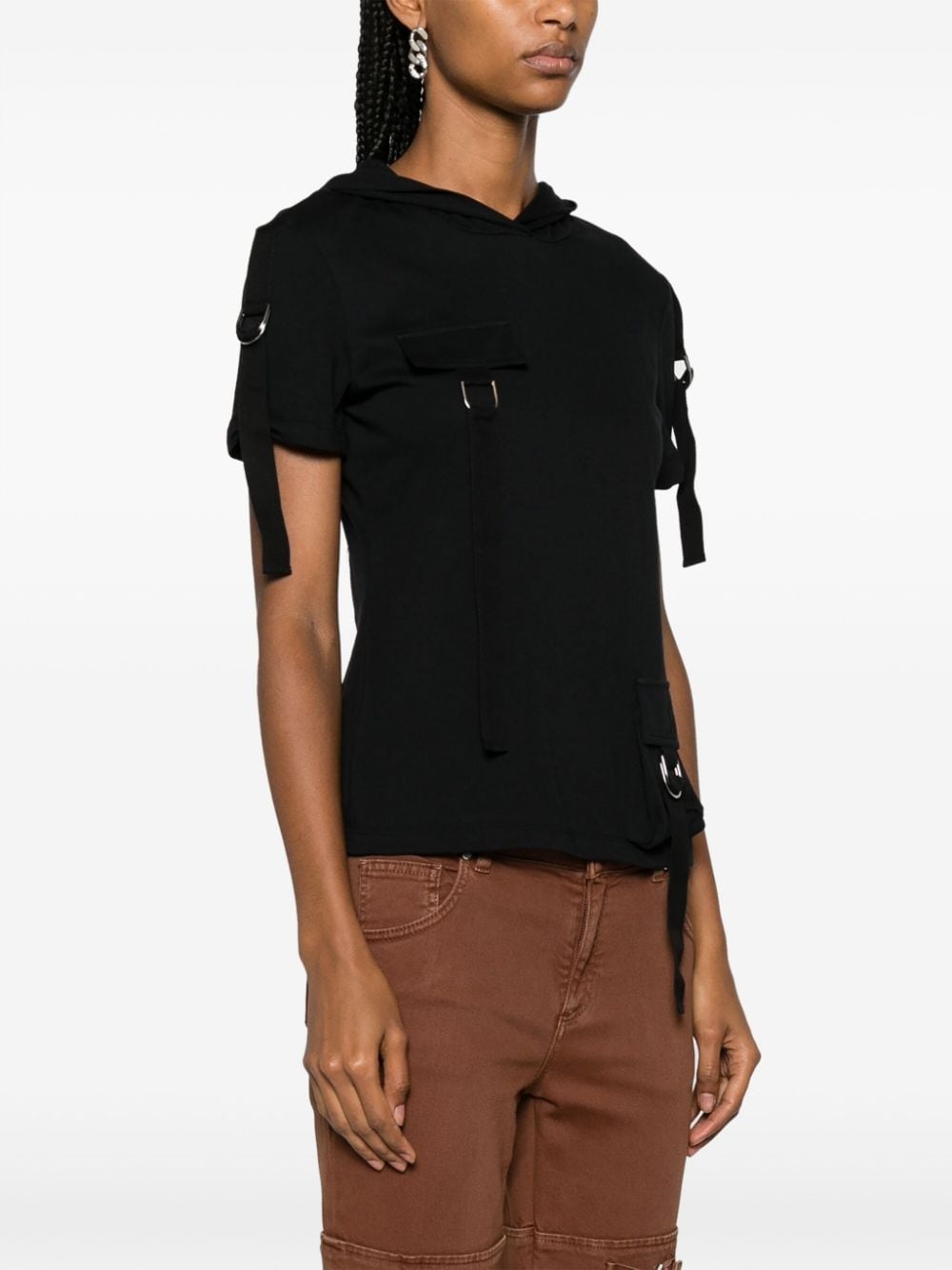cargo-pocket hooded cotton T-shirt - 3