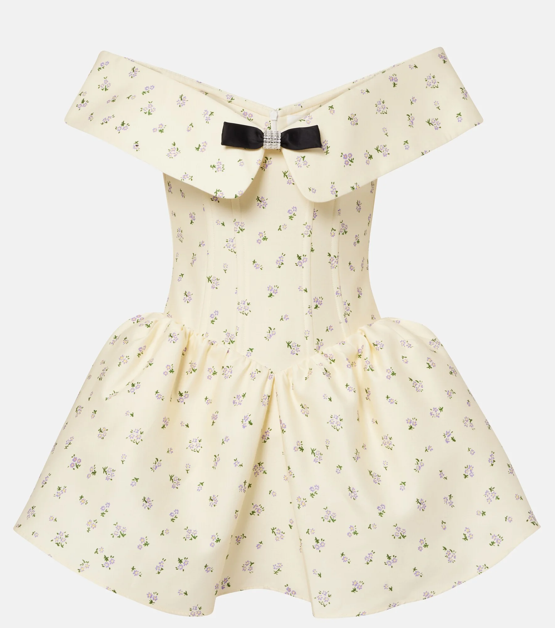 Floral off-shoulder cotton and silk corset dress - 1