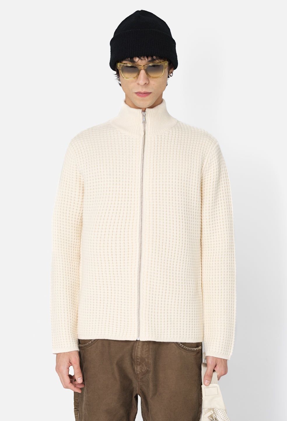 WOOL WAFFLE KNIT FULL-ZIP - 3