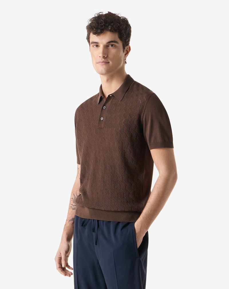 CORNELIANI Brown silk and cotton crew neck knitwear outlook
