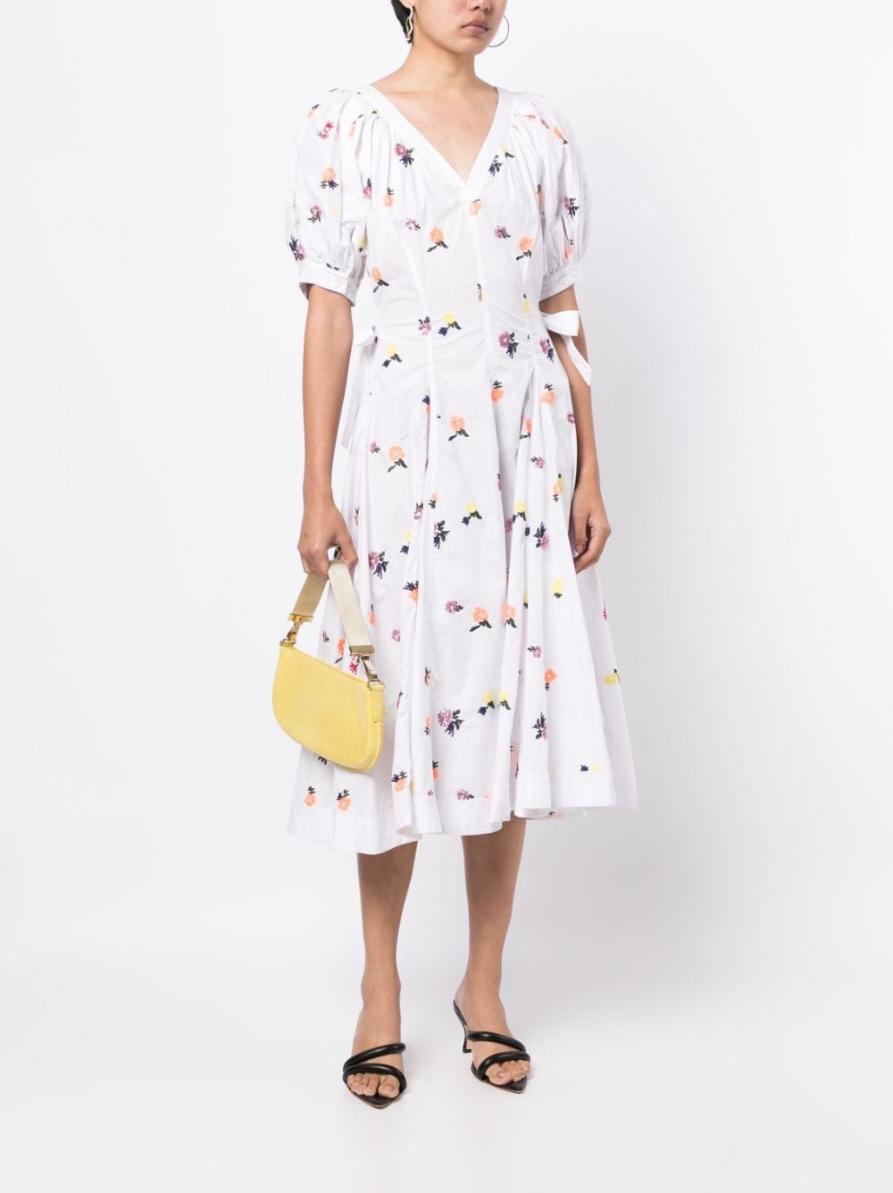 floral-embroidered puff-sleeved dress - 2