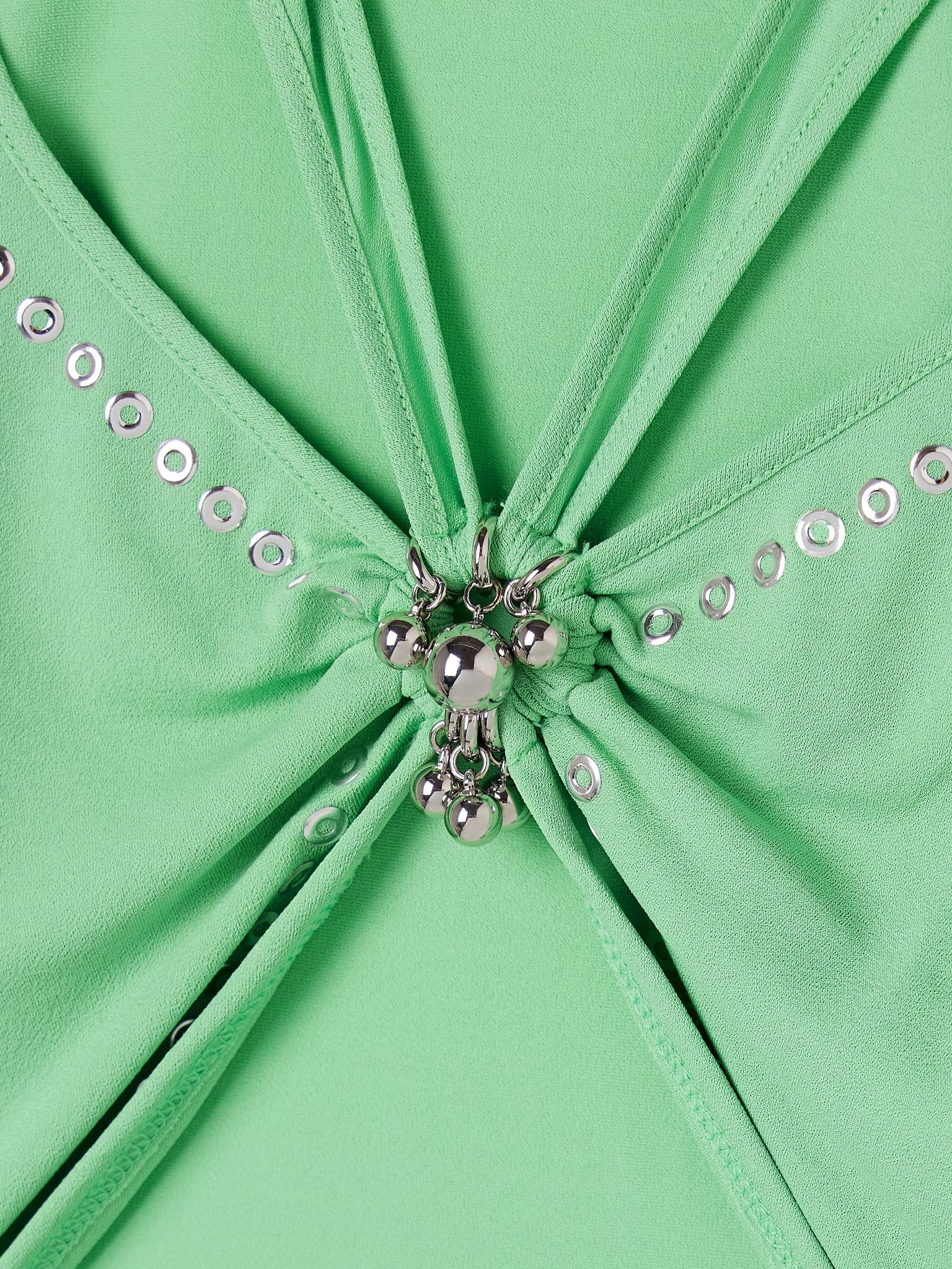 Cropped embellished gathered jersey top Light green - 4