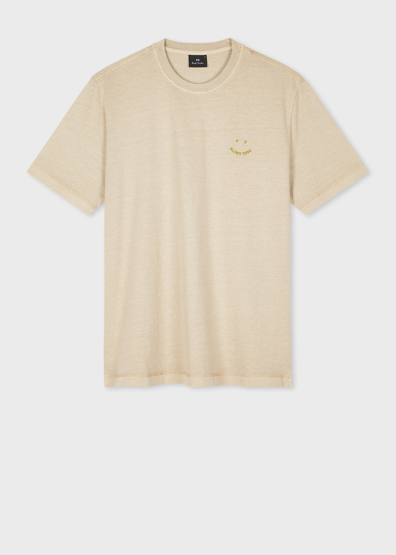 Light Tan Embroidered 'Happy' T-Shirt 1