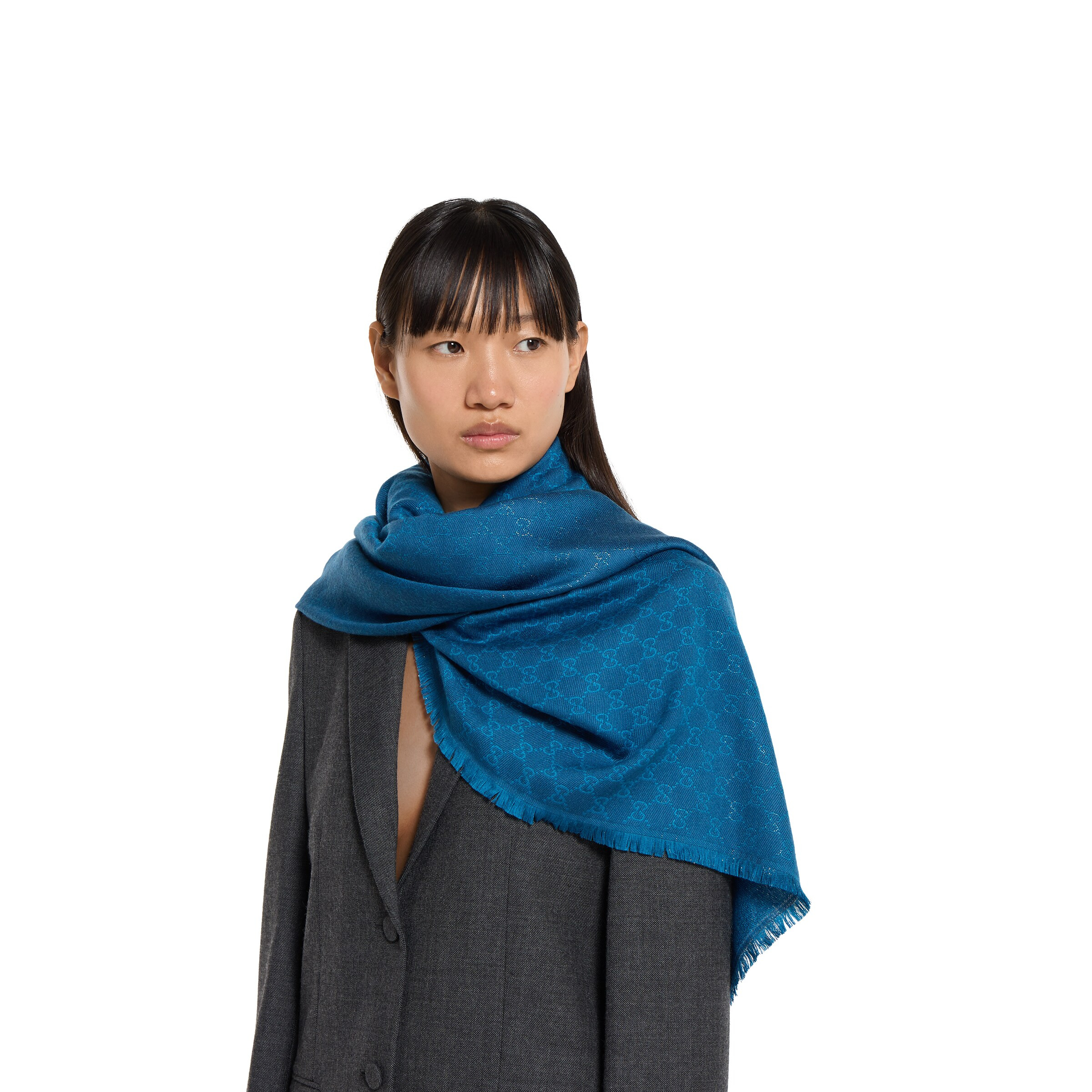 Printed GG cotton wool lamé shawl - 3