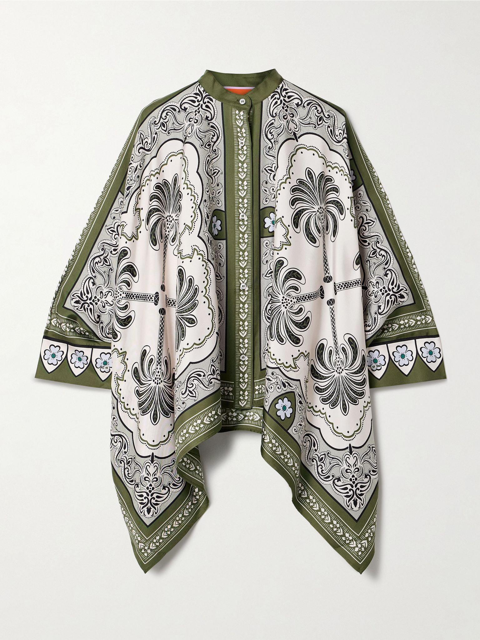 Foulard printed silk-twill shirt Green - 1