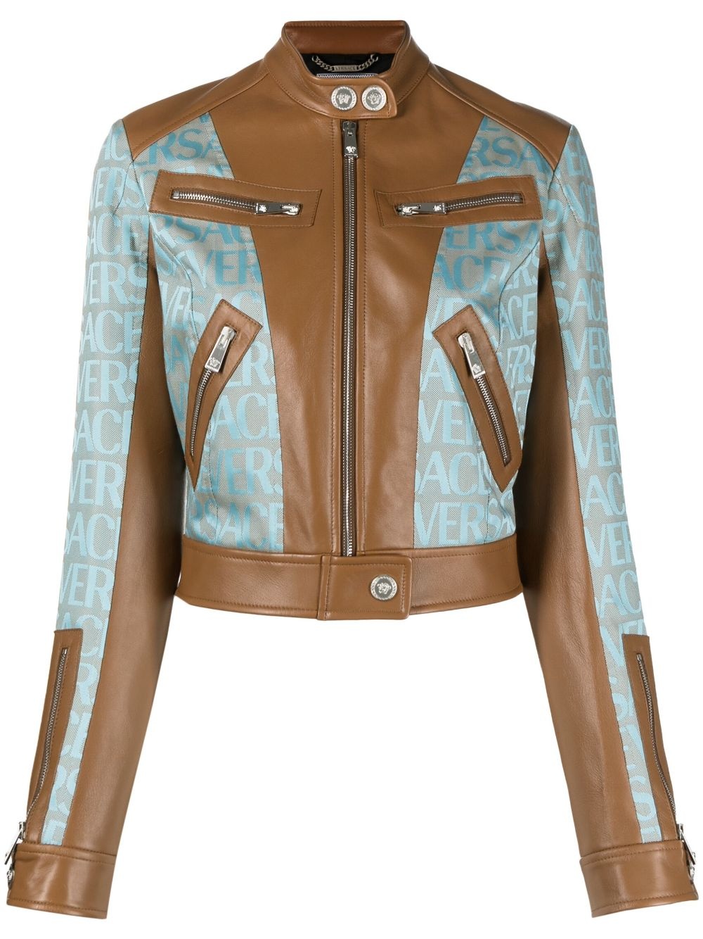 Versace Allover-jacquard panelled biker jacket - 1