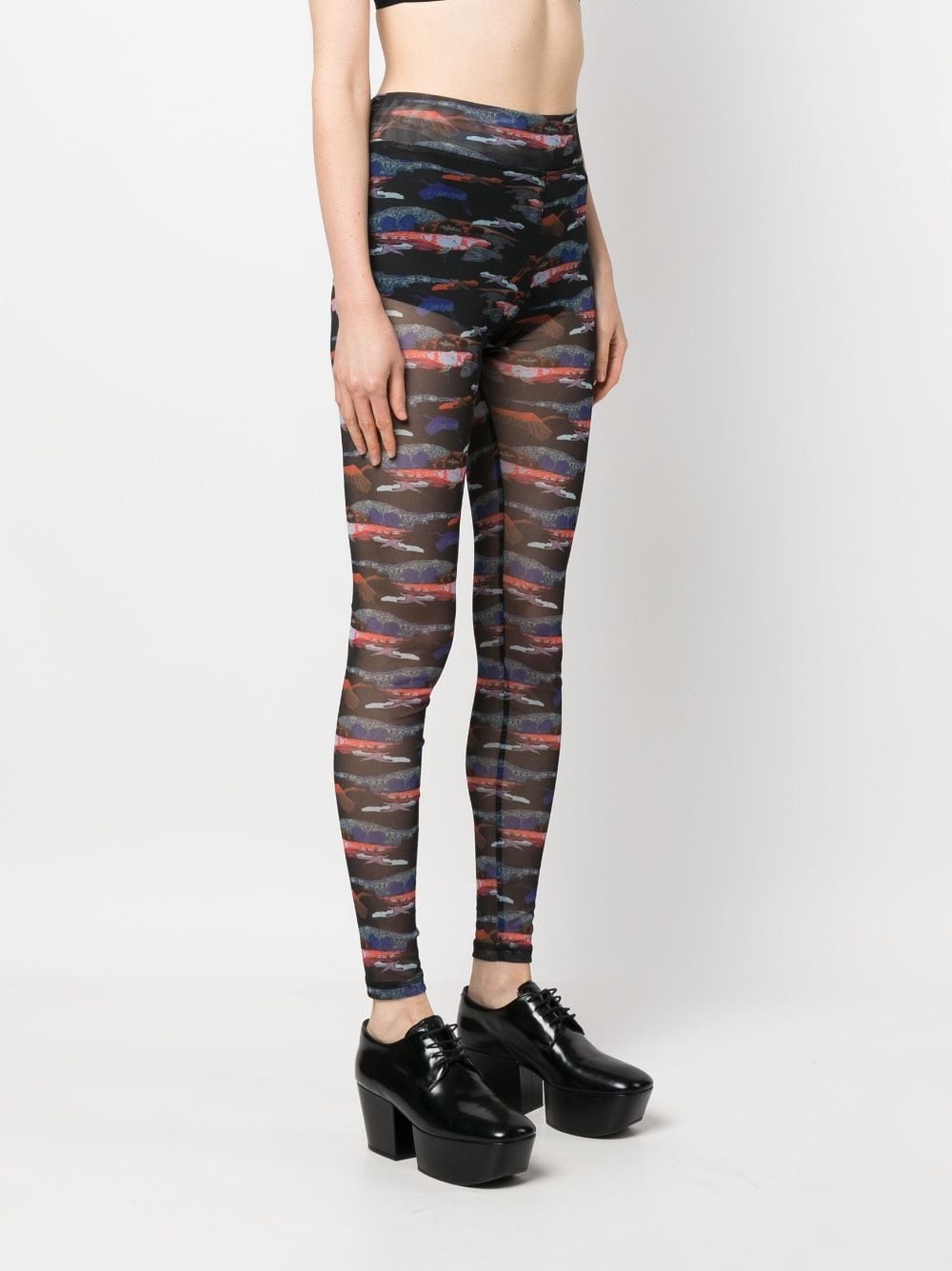 bird-print semi-sheer mesh leggings - 3