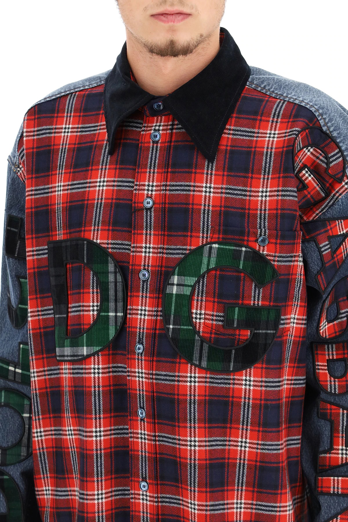 OVERSIZED DENIM AND FLANNEL SHIRT WITH LOGO - 5