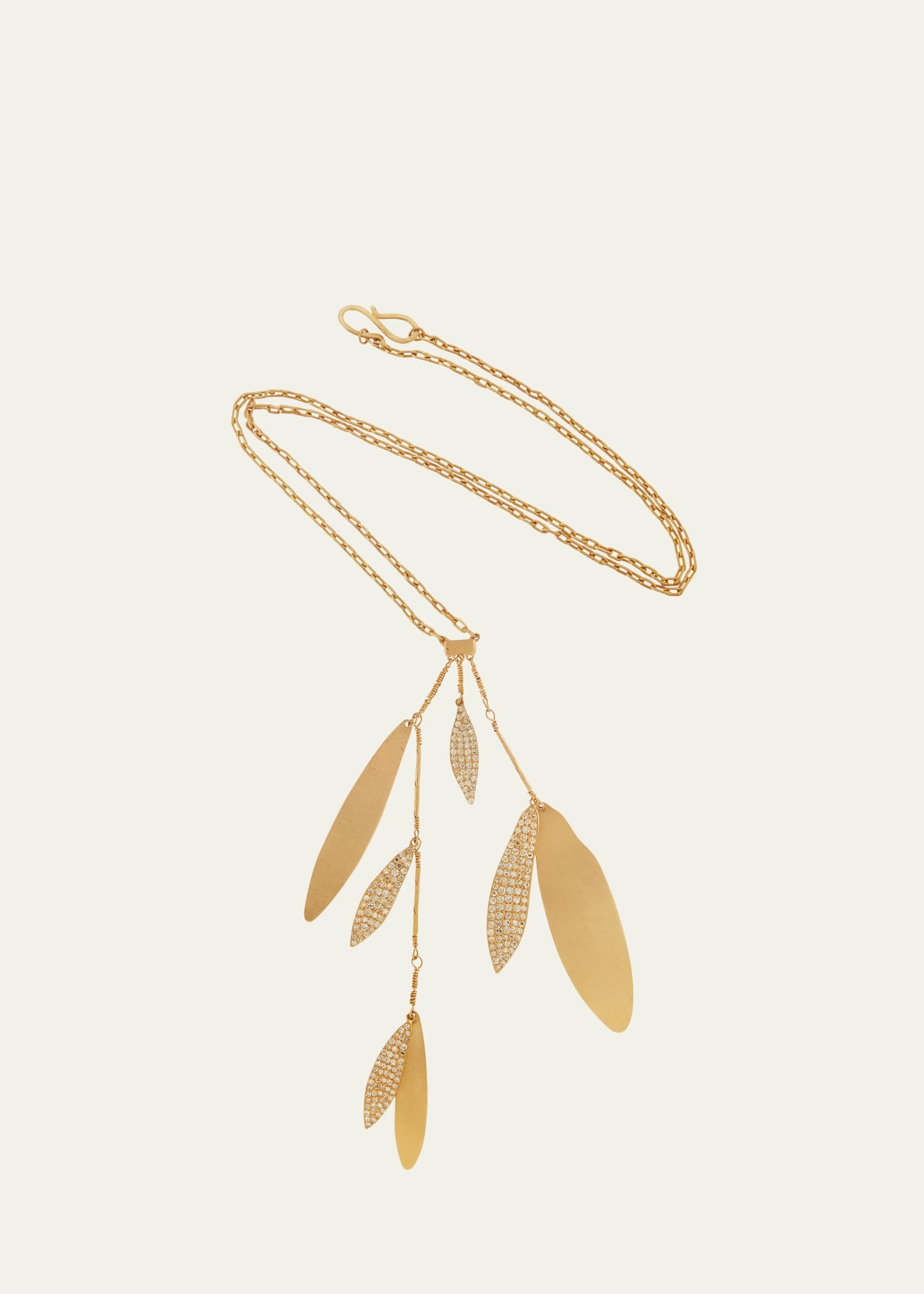 18K Yellow Gold Falling Leaves Lariat Necklace with Diamonds, 18"L - 1