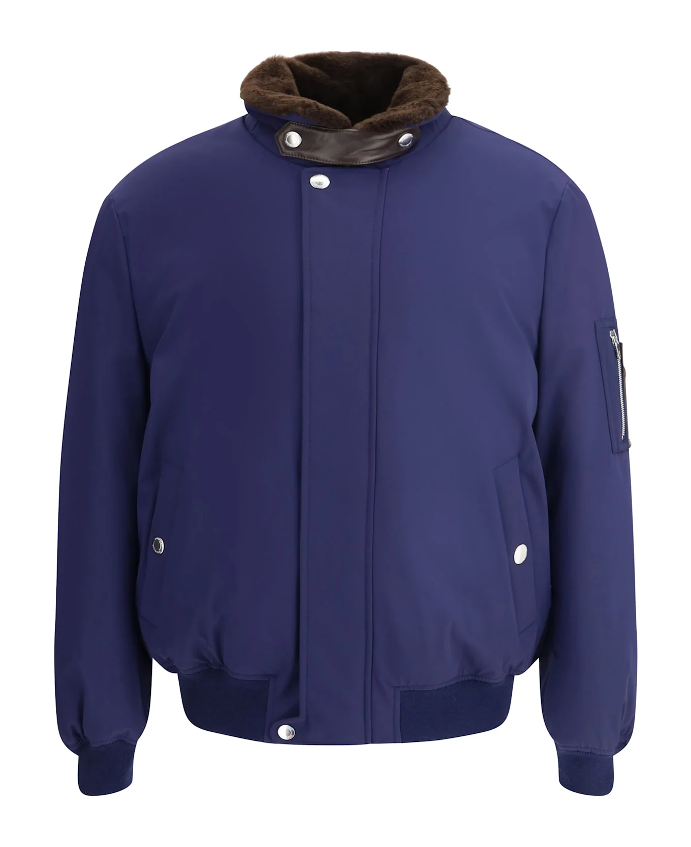 Nylon Down Jacket With A Shearling Collar - 1