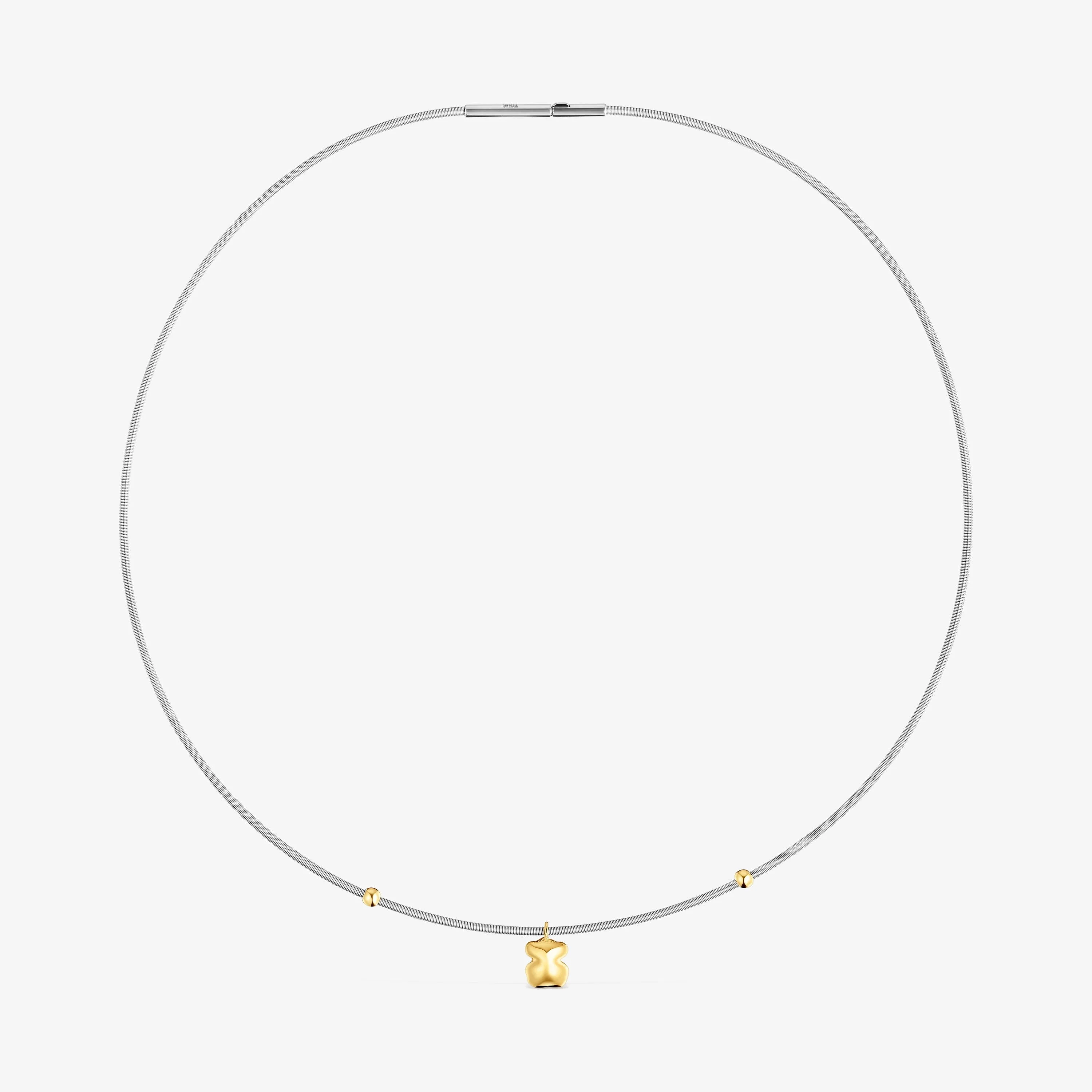 Short 18K solid gold and steel Necklace with bear motif Mesh Tube - 1