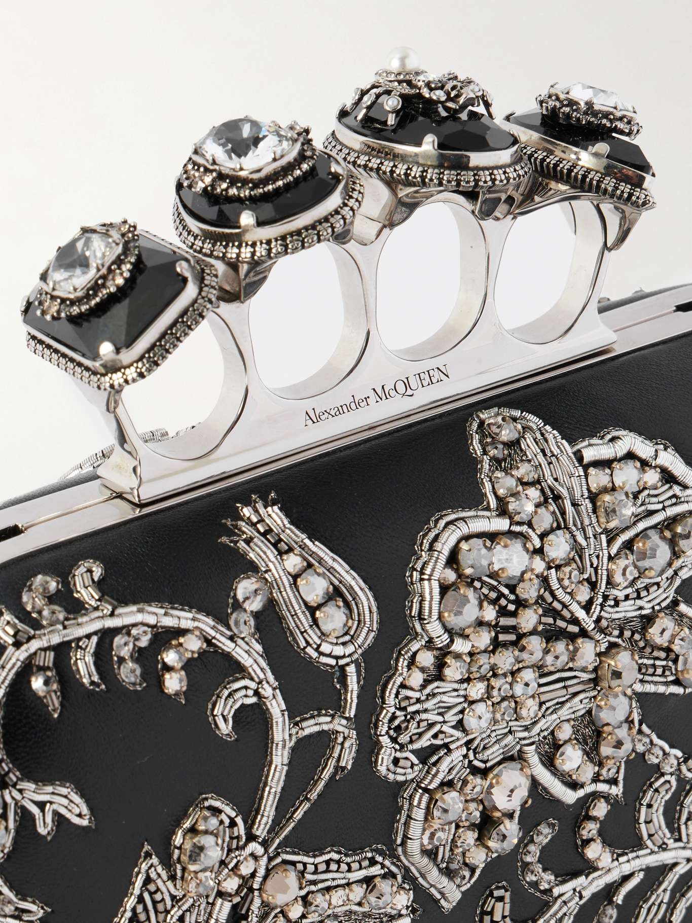 Crystal-embellished embroidered leather clutch Silver - 4