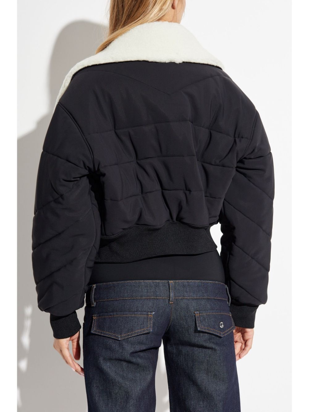logo-patch faux-shearling puffer jacket - 4