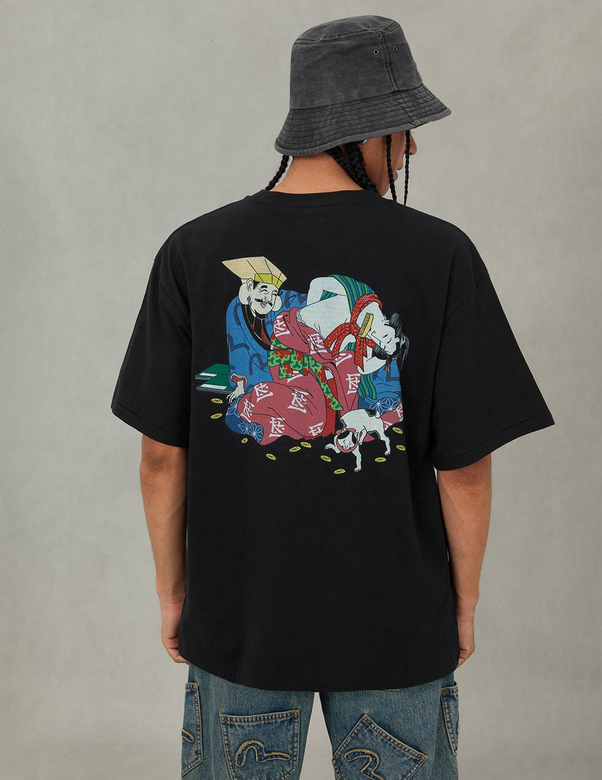 EVISU X F-LAGSTUF-F Shuga and Koban Coin Seagull Print Regular Fit T-shirt - Black - 7