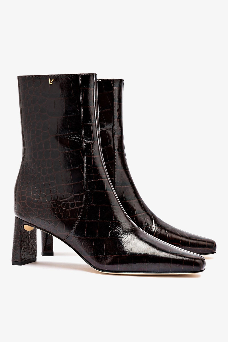 Alexis Bootie In Dark Croco Embossed Leather 3