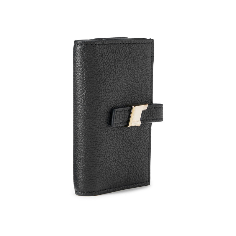 Santoni Black tumbled leather credit card holder outlook