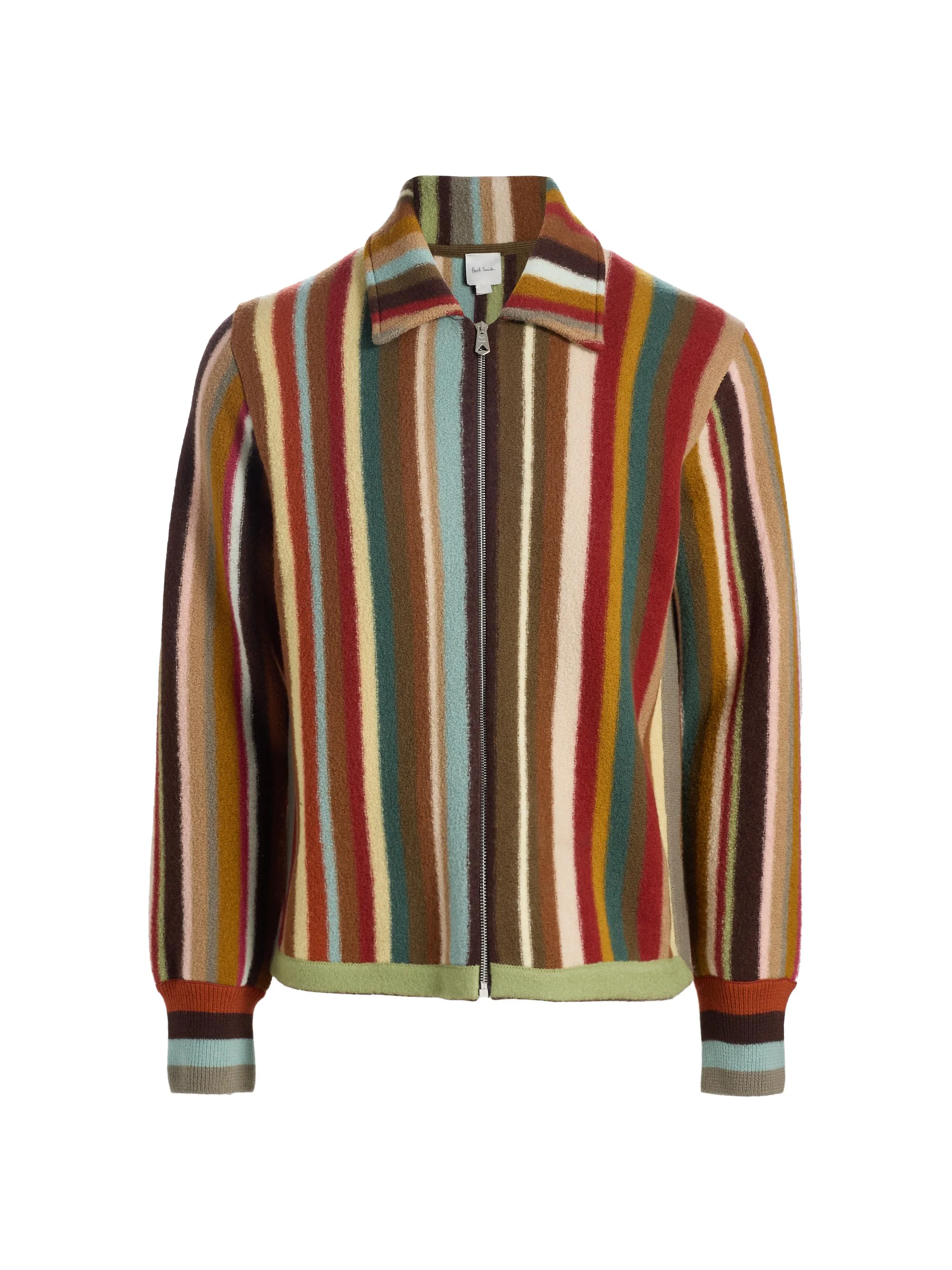 Men's Striped Wool Zip-Front Cardigan - Multicoloured - 1