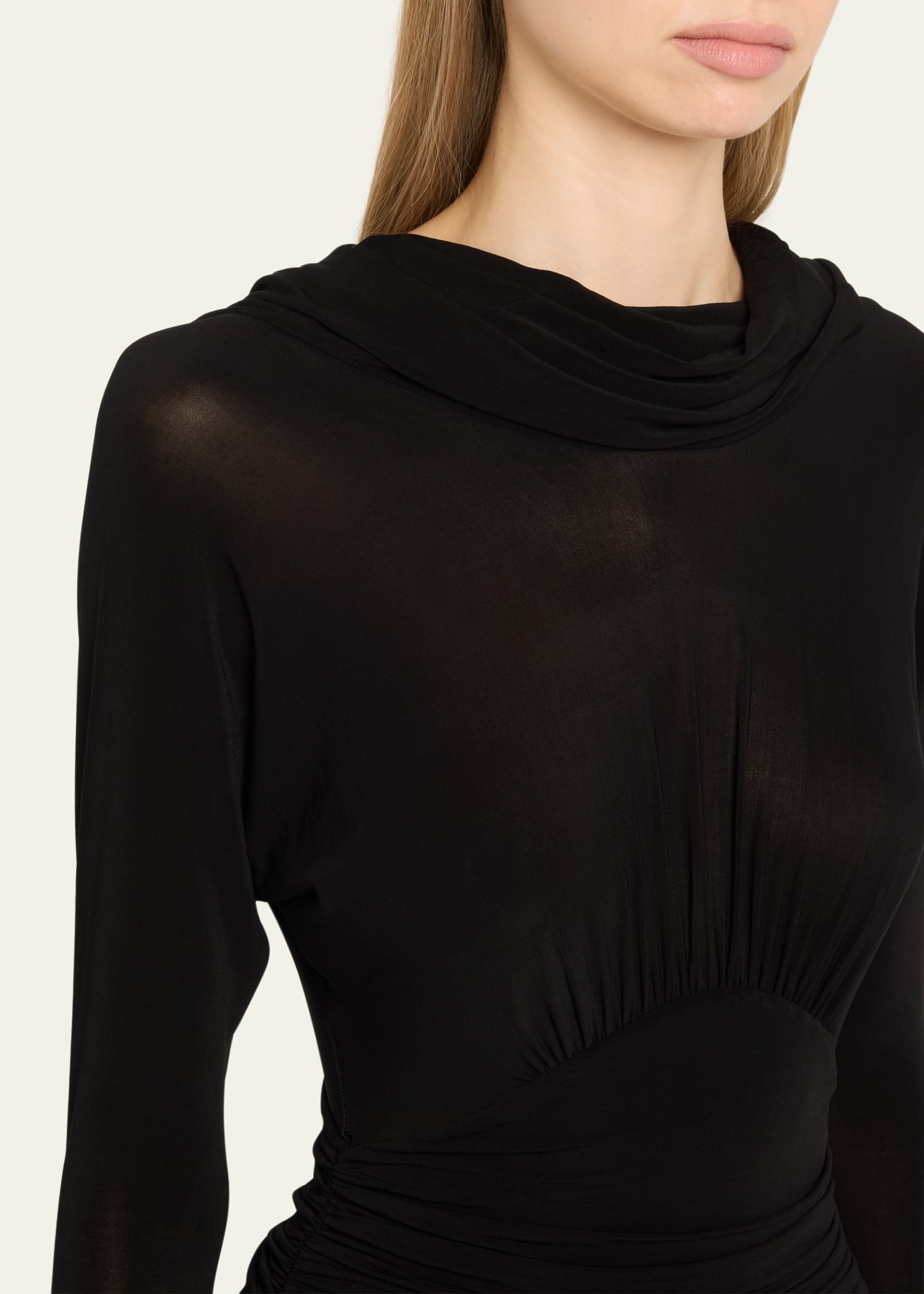 Cowl-Neck Gathered Midi Dress - 5