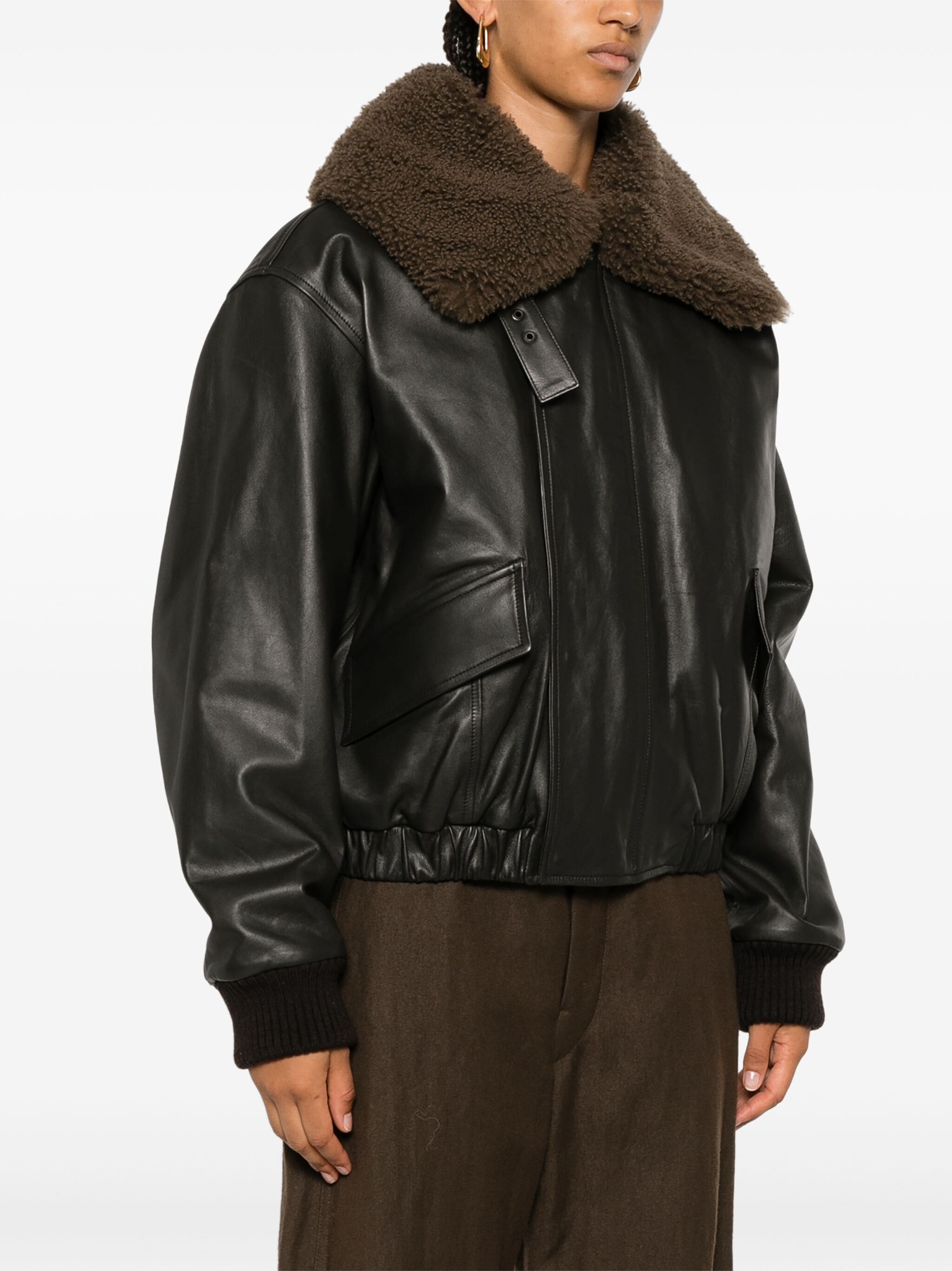 LEMAIRE - Women Leather Blouson With Shearling Collar - 2