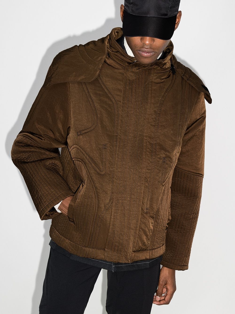 detachable-hood quilted jacket - 2