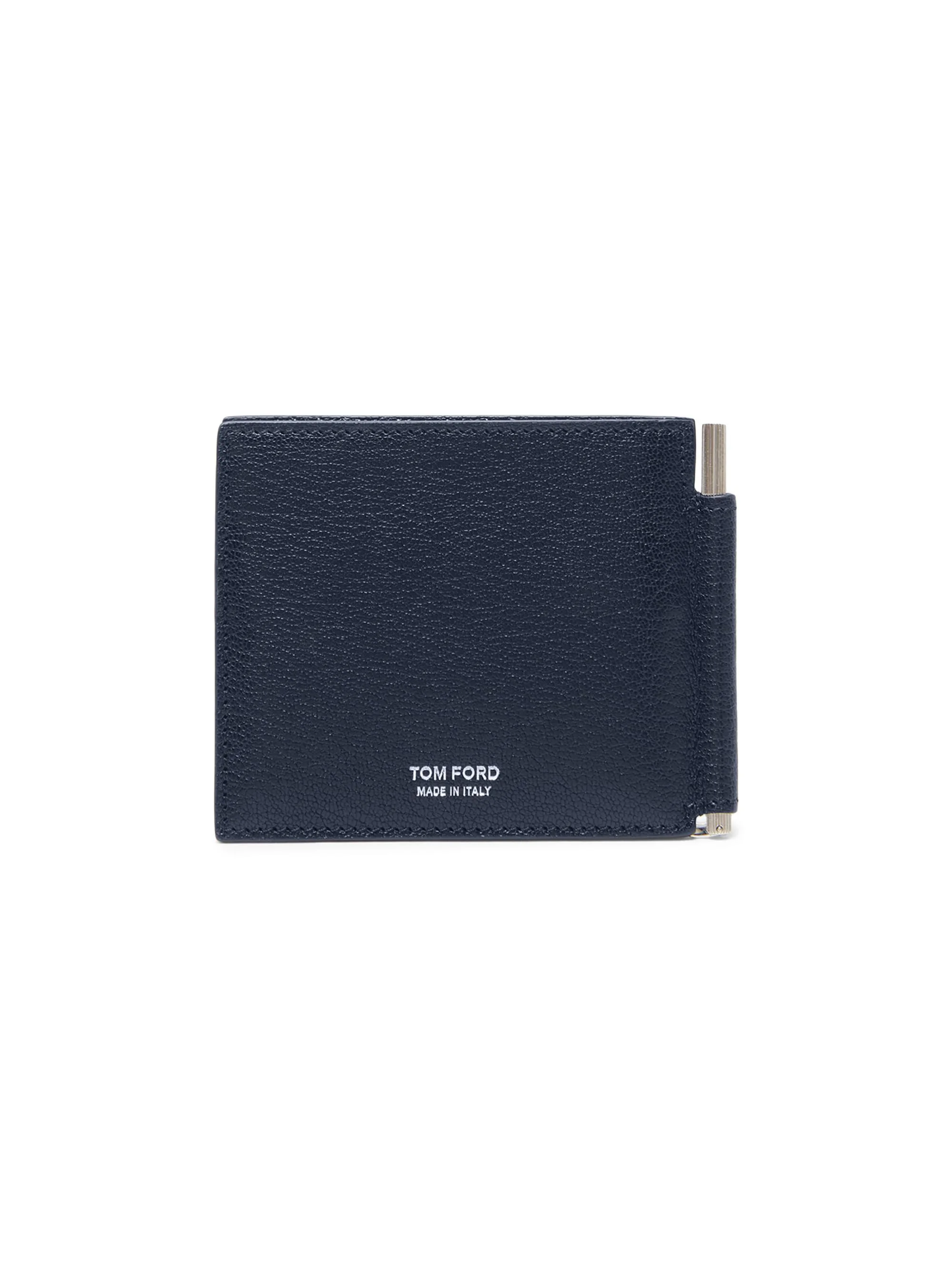 Men's Elongated T-Line Leather Money Clip Wallet - Navy - 1