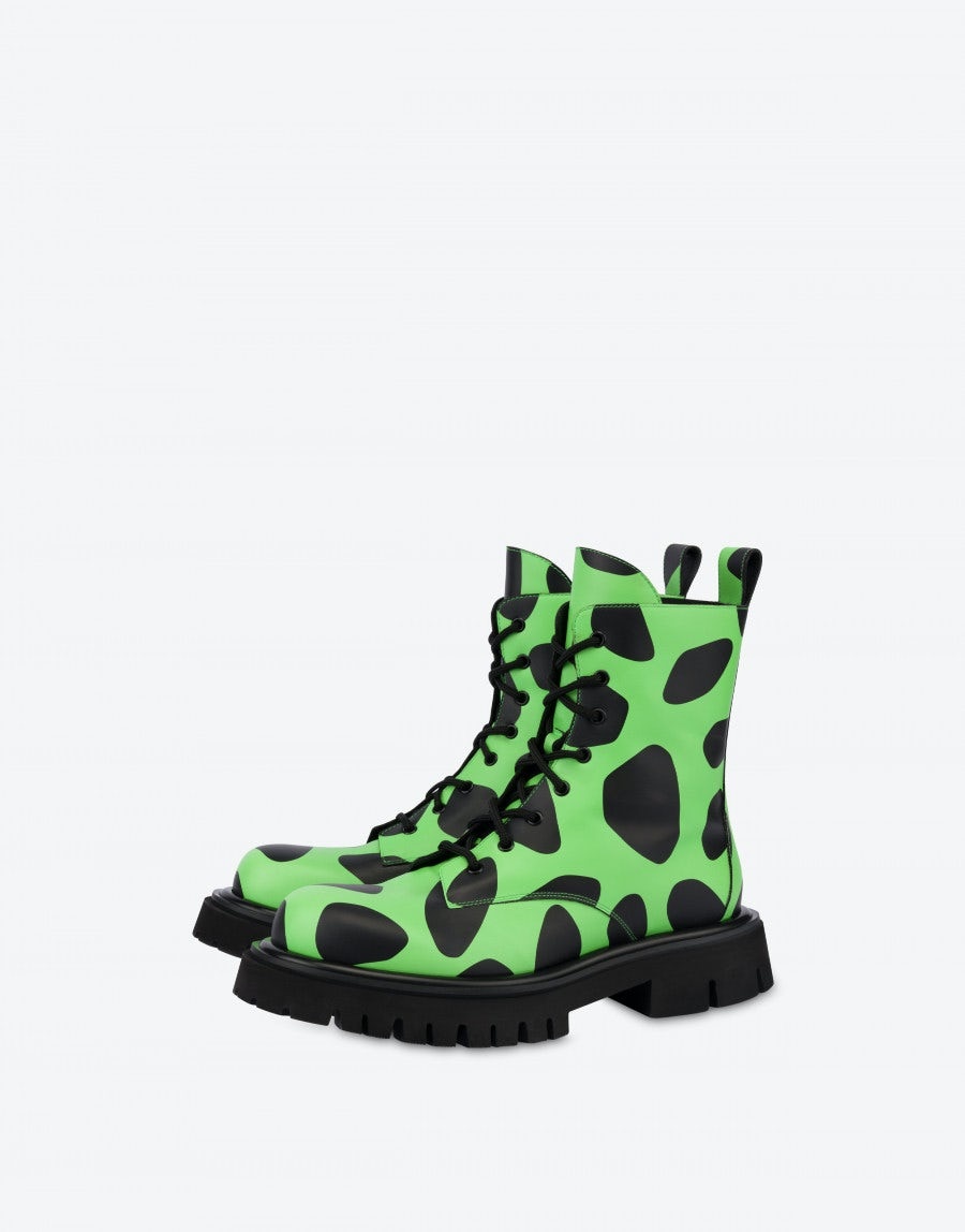 MOSCHINO X THE FLINTSTONES™ PRINTED COMBAT ANKLE BOOTS - 1