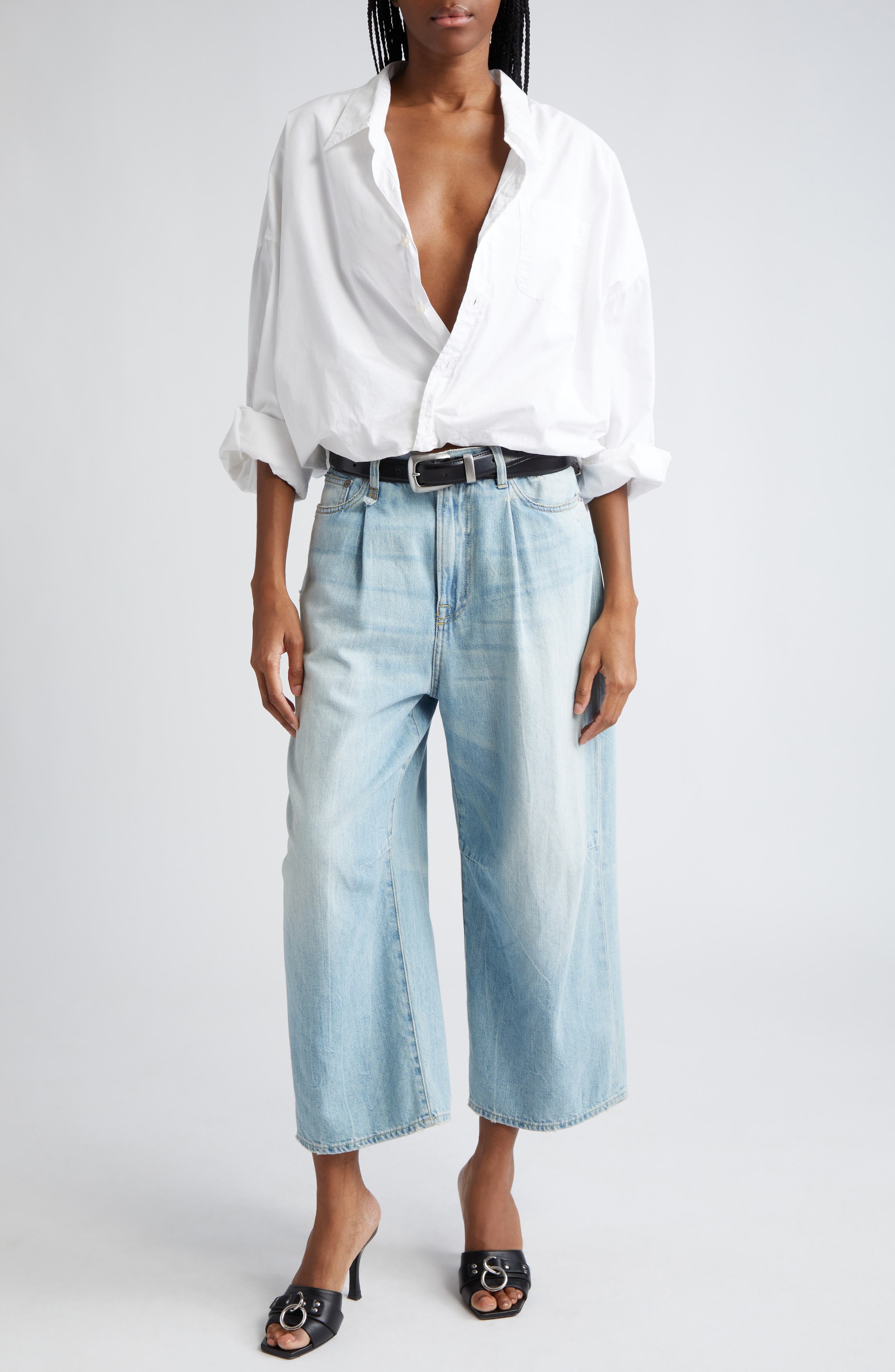 R13 Bubble Hem Cotton Button-Up Shirt in White at Nordstrom - 2