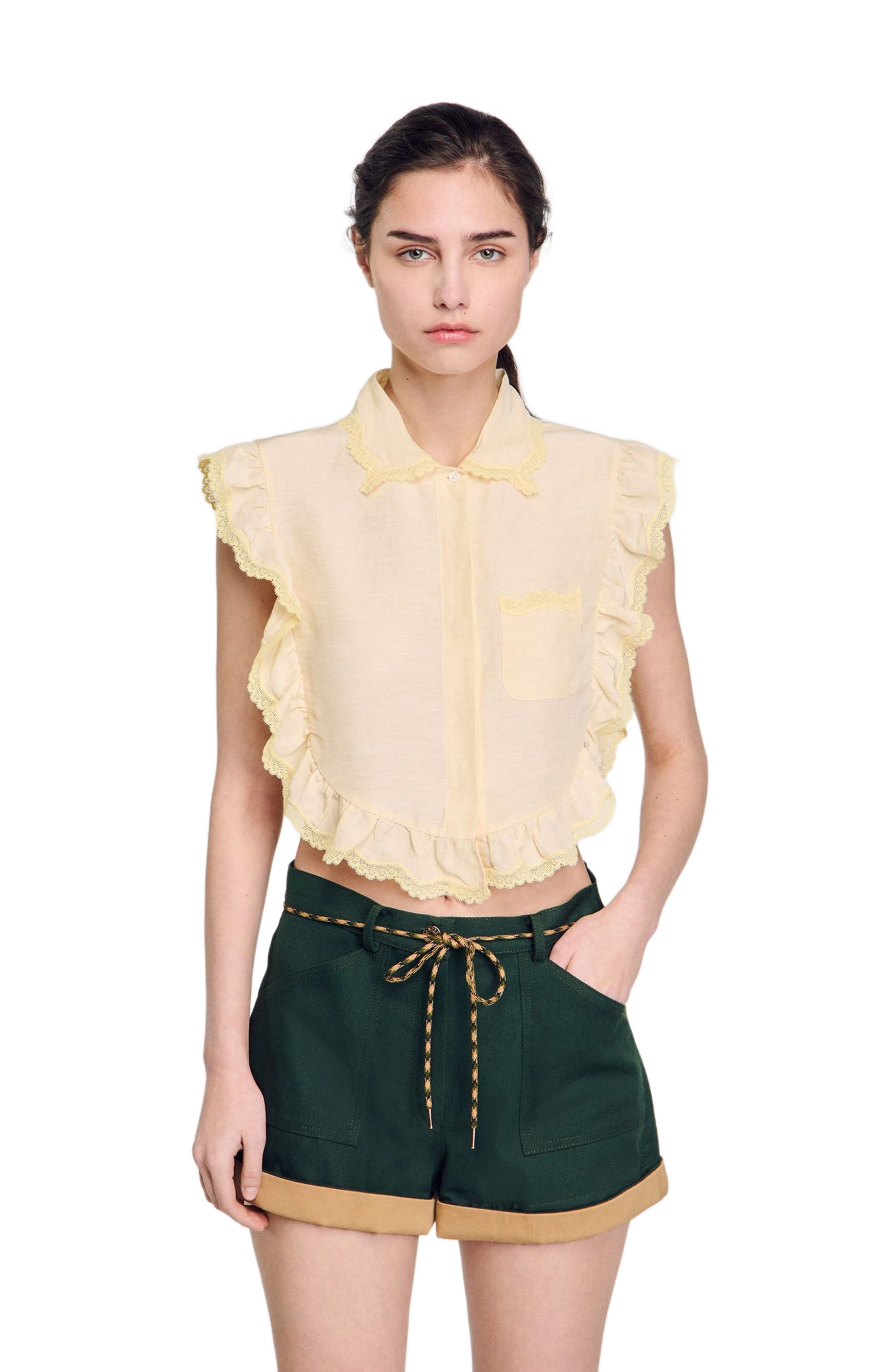 SANDRO Shirt collar with lace detail in Light Yellow at Nordstrom - 1
