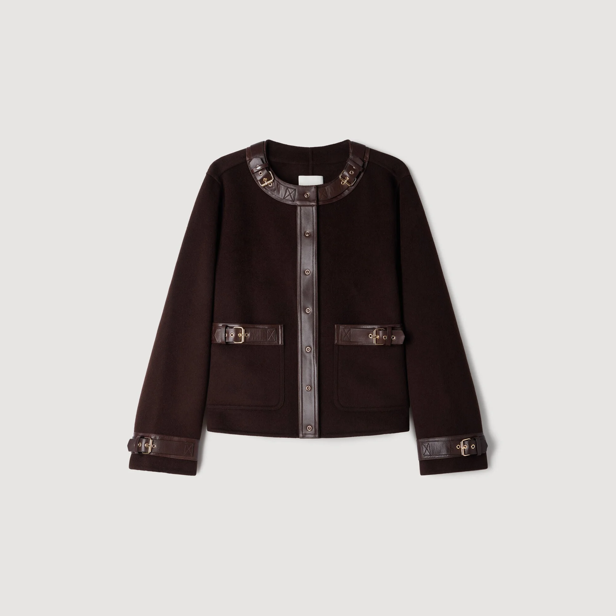SHORT COAT WITH LEATHER DETAILS - 1