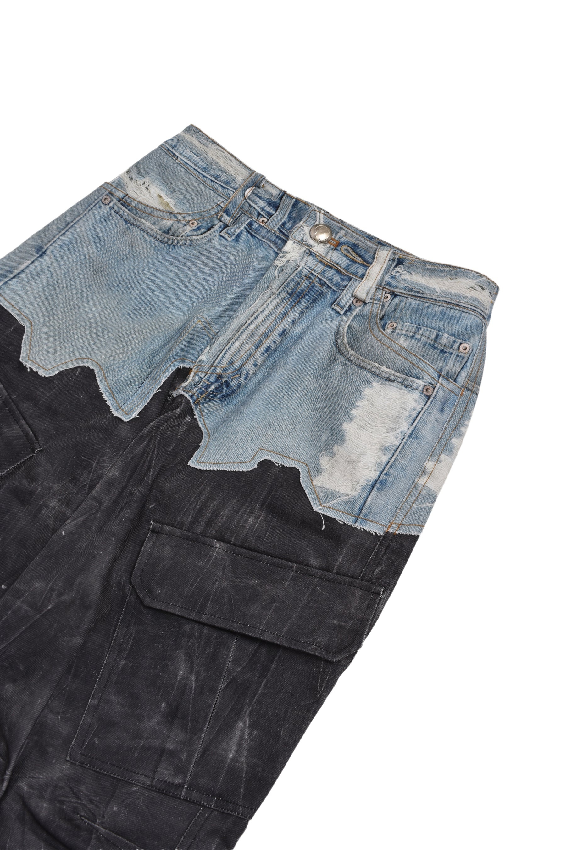 Andersson Bell FAUX-DENIM & SCRATCH LEATHER PRINTED CARGO